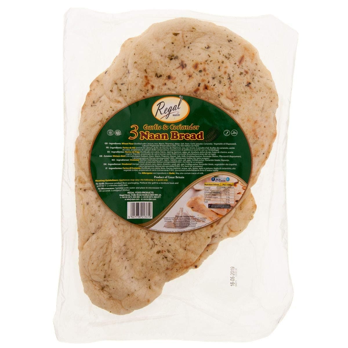 Regal Food Garlic & Coriander Naan 3pc - Naan Bread - Authentic Flatbread- Fresh & Delicious - Naan - Large Size Naan Bread - Garlic Naan