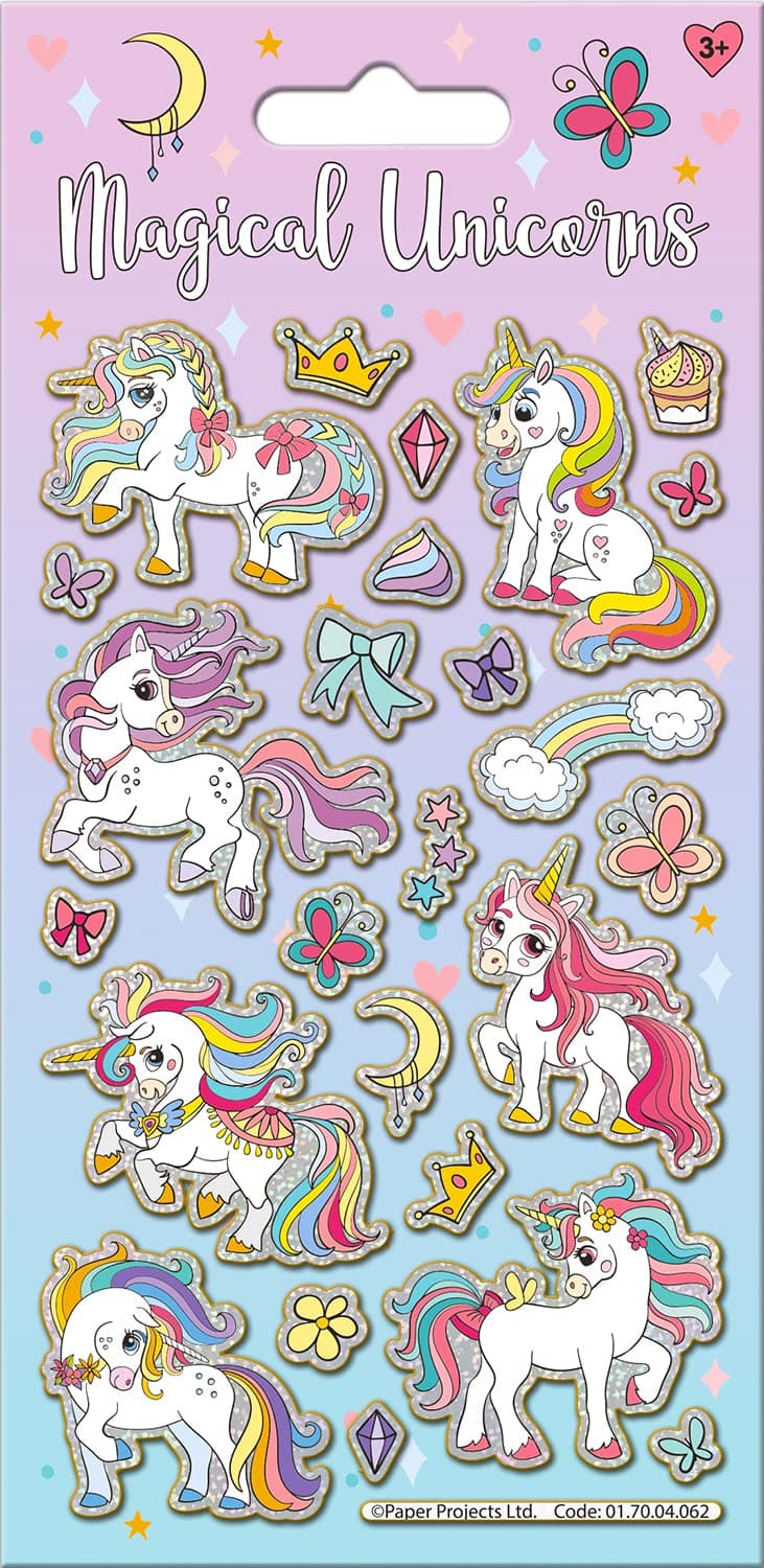 Paper Projects Magical Unicorns Sparkly Reusable Stickers | Perfect for Craft Activities for Children and Adults | Reusable on Non-Porous Surfaces