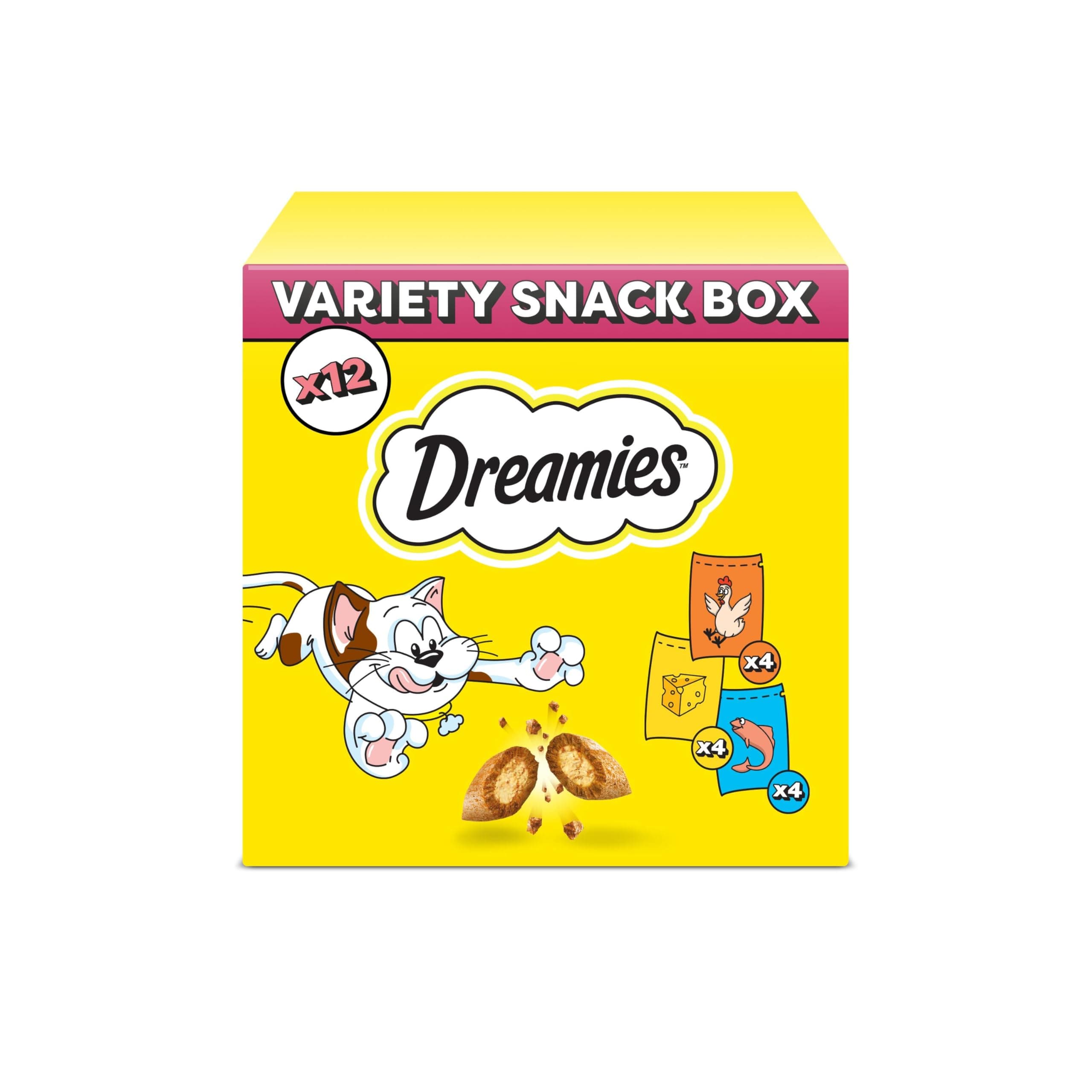 DREAMIES - Cat Treats - 12 x 60g - Multipack Biscuits - Variety Snack Box - 12 Pouches