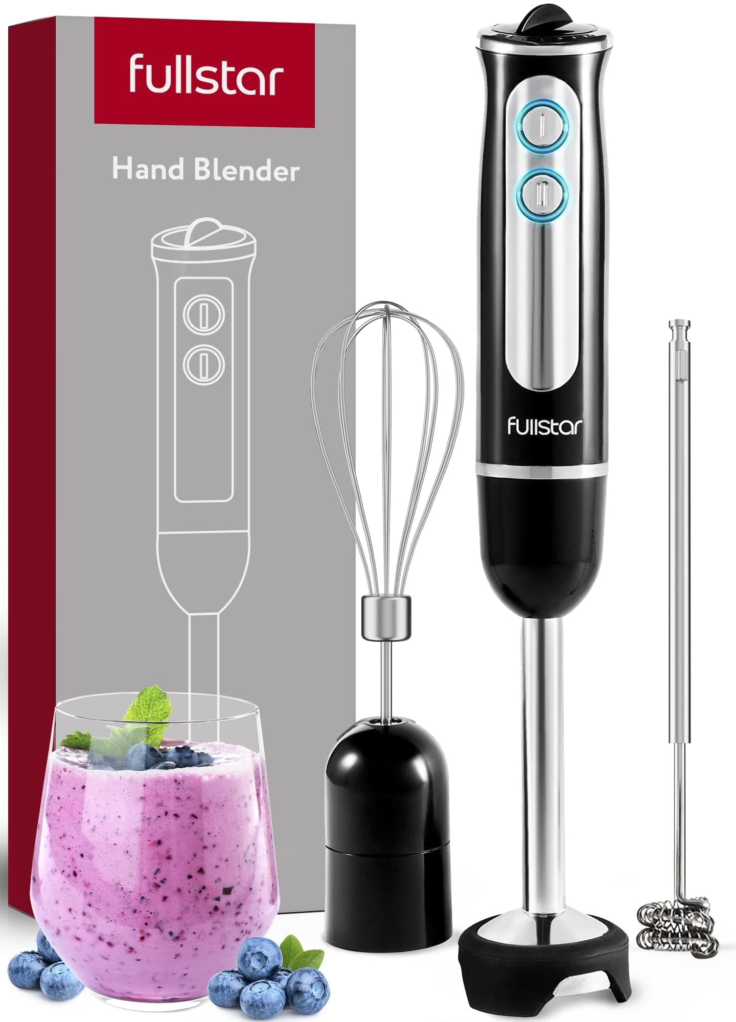 fullstar Immersion Blender Set, 9-Speed 500W Handheld Electric Hand Mixer, Smoothie Blender (3-in-1, Black)