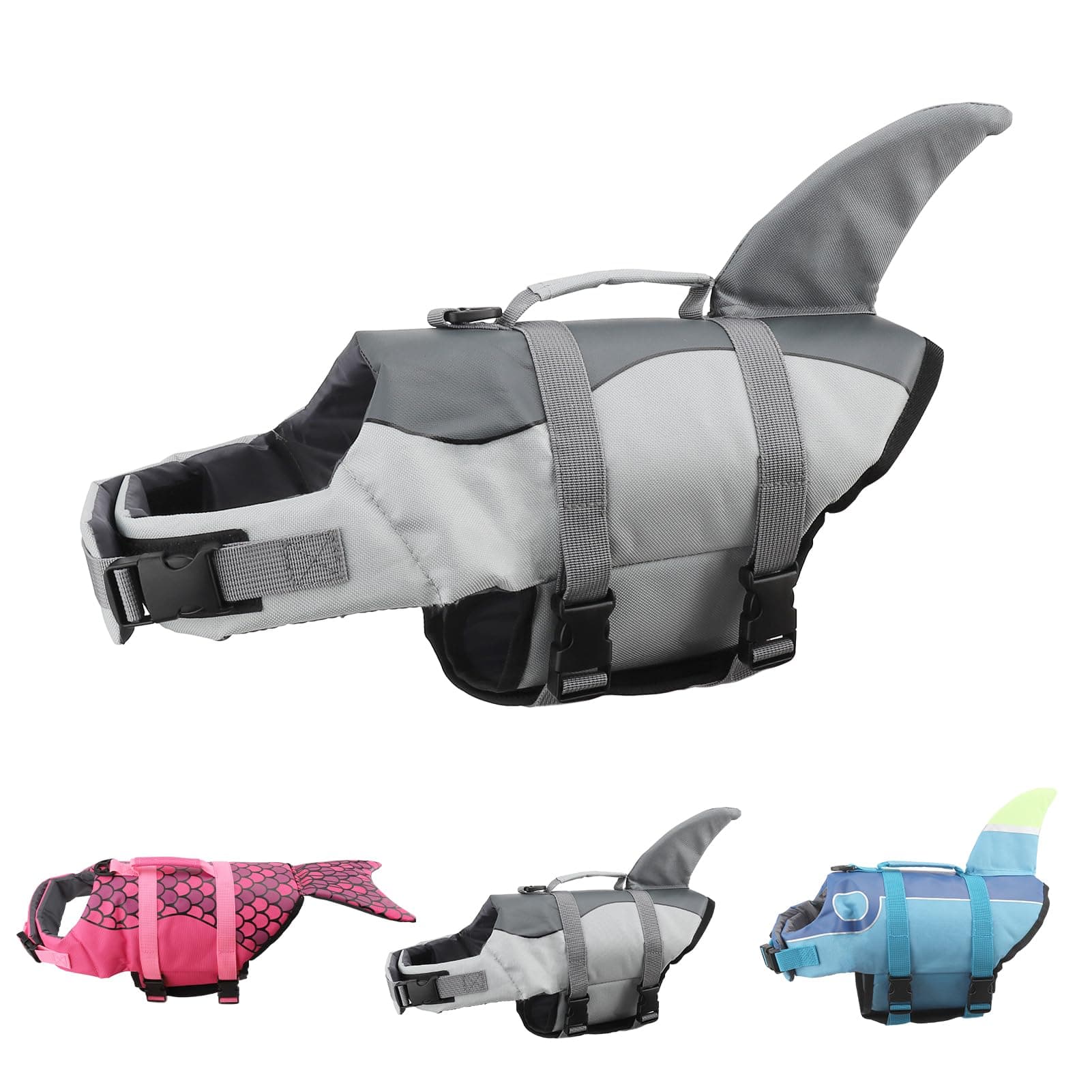 Shark Dog Life Jacket Coat Vest Saver Safety Swimsuit Preserver with Rescue Handle for Small Middle Large Dogs (XS, Shark Style)