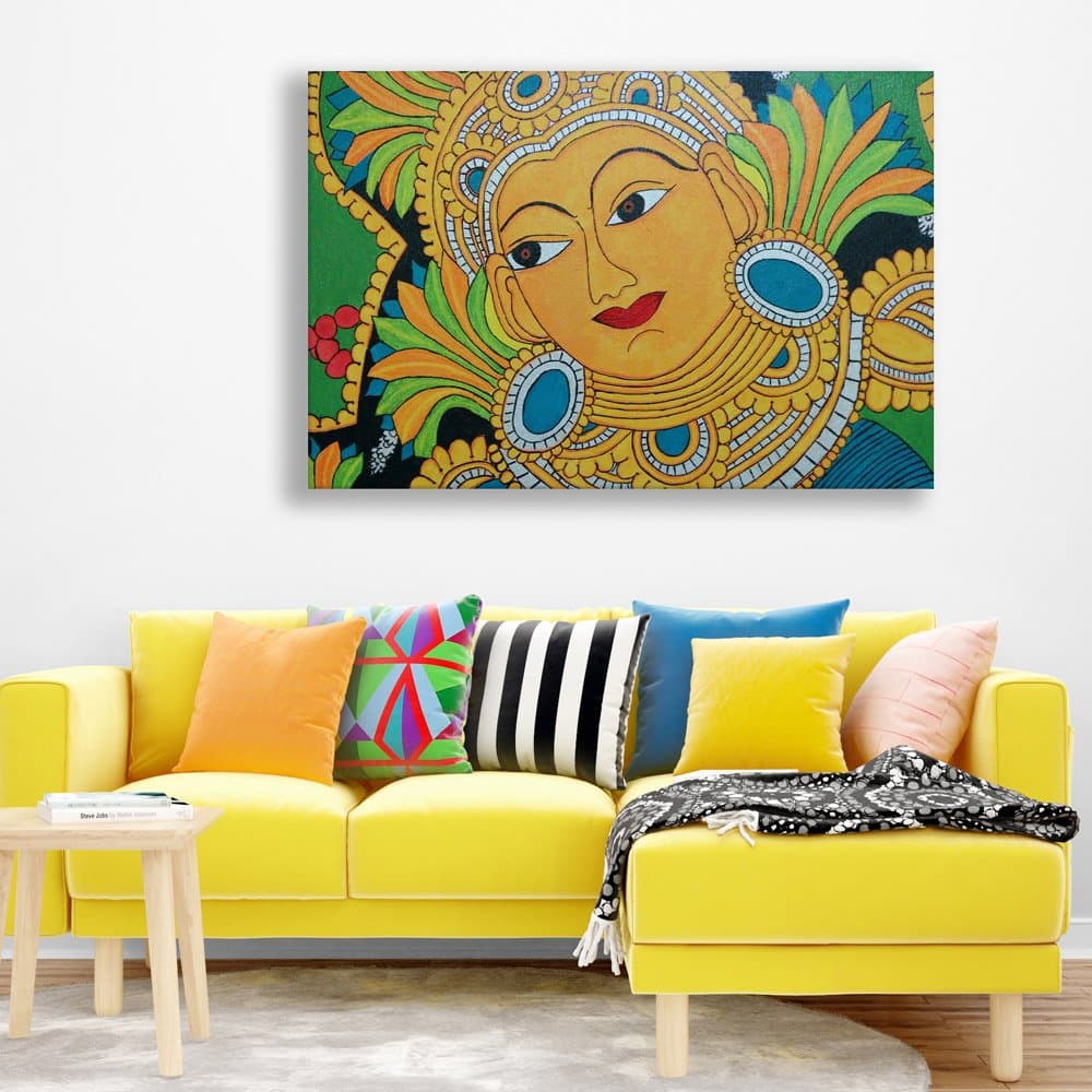 Inephos Unframed Canvas Painting - Beautiful Kerala Mural Art Abstract Wall Painting (Bronze, 91cm X 61cm)
