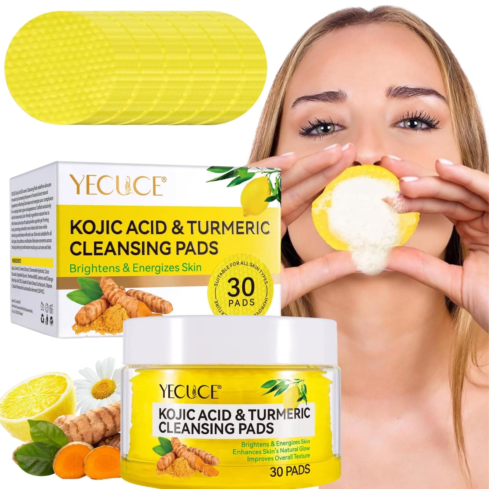 NIKITA.VIVI Kojic Acid & Turmeric Cleansing Pads, Kojic Acid Pads For Dark Spots, Turmeric Cleansing Pad Helps Fade Spot, Face Cleansing & Exfoliating Pad, Skin Cleanser Facial Wash