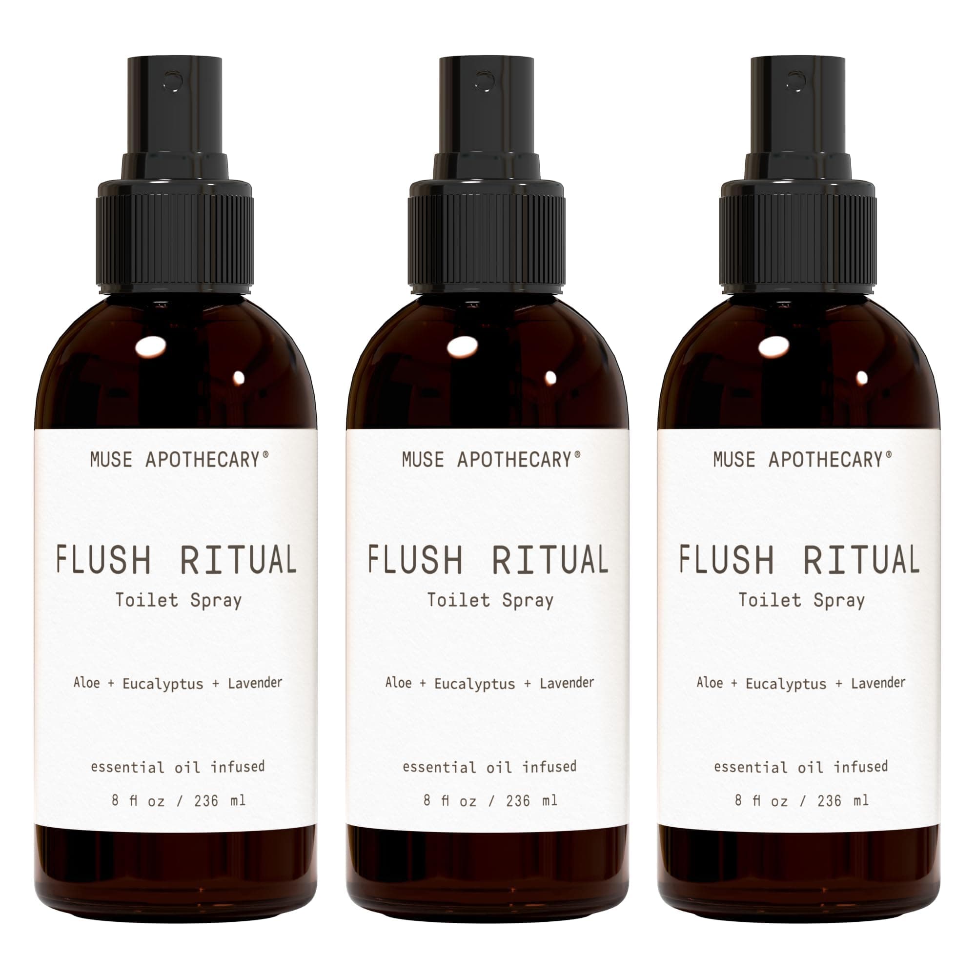 Muse Apothecary Flush Ritual - Aromatic & Refreshing Toilet Spray, Use Before You Go, 8 oz, Infused with Natural Essential Oils - Aloe + Eucalyptus + Lavender, Pack of 3