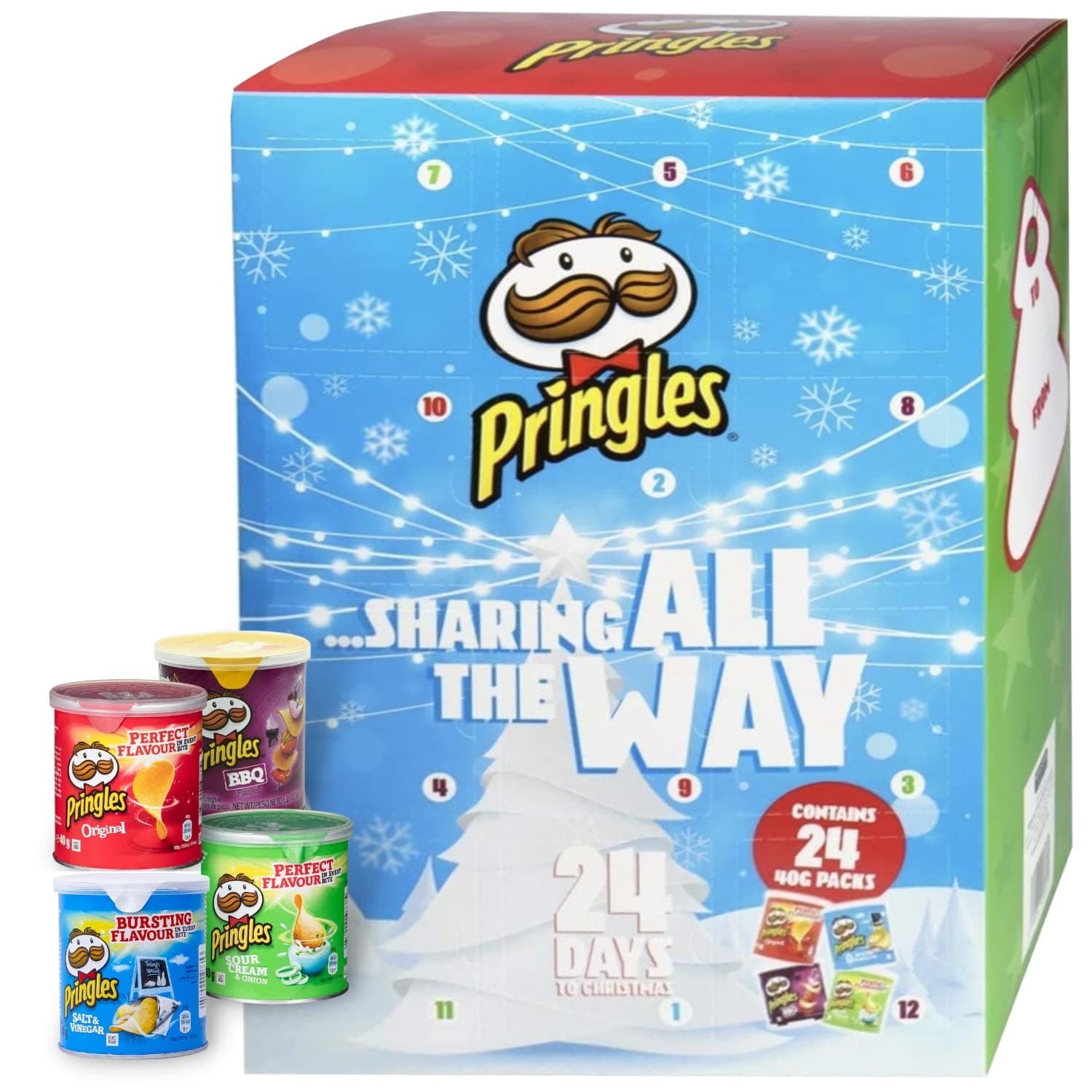 Crisps Advent Calendar 2024-24 x40g Crisp Christmas Food Advent Calendar 2024-4 types- 2 x Vegan flavours - Original, Texas BBQ sauce and 2 x Vegetarian- Cheese Onion, Salt and Vinegar Xmas Crisps