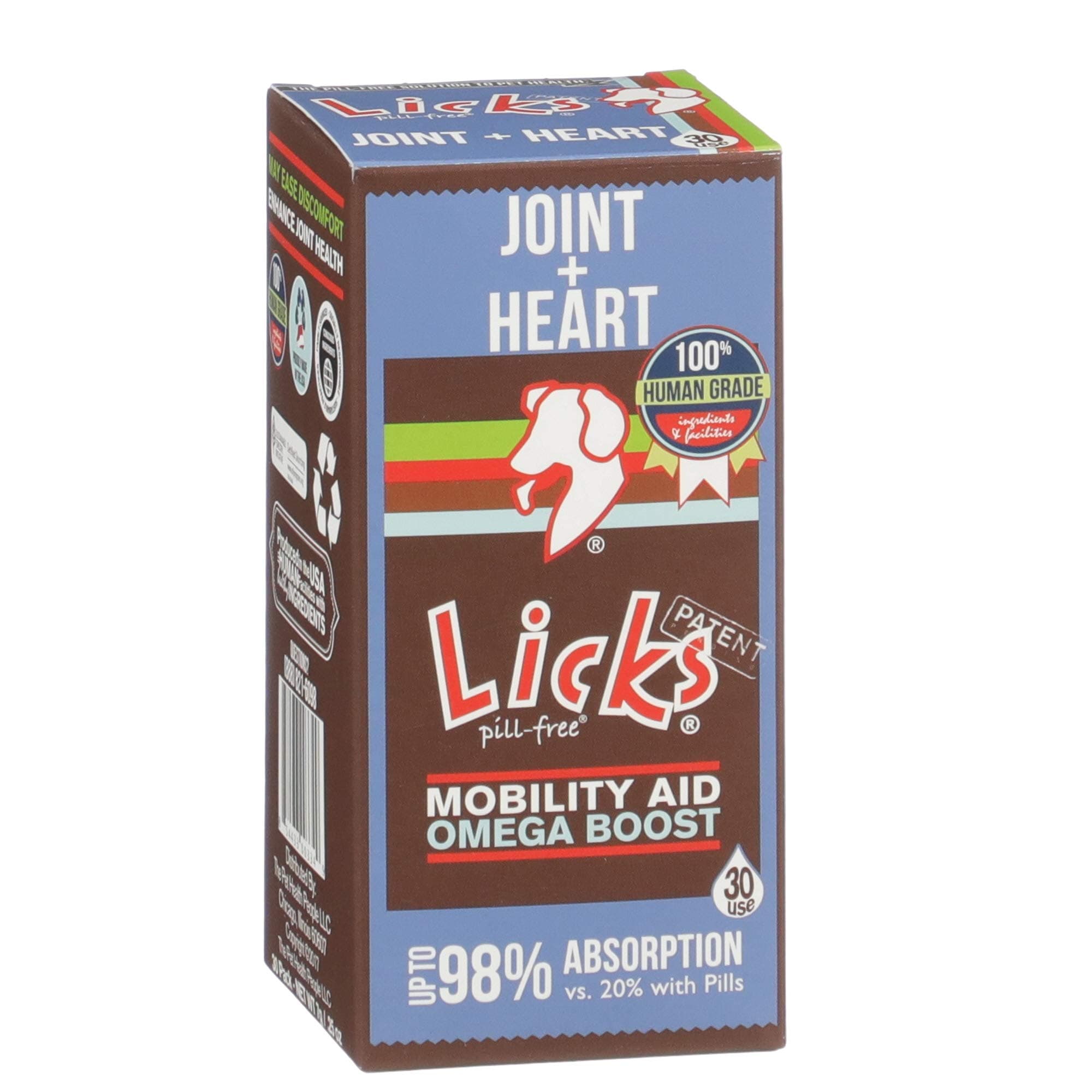 Licks - Dog Joint + Heart Supplement - Omega 3 Fish Oil + Glucosamine - LiquiPaks - 30 Use