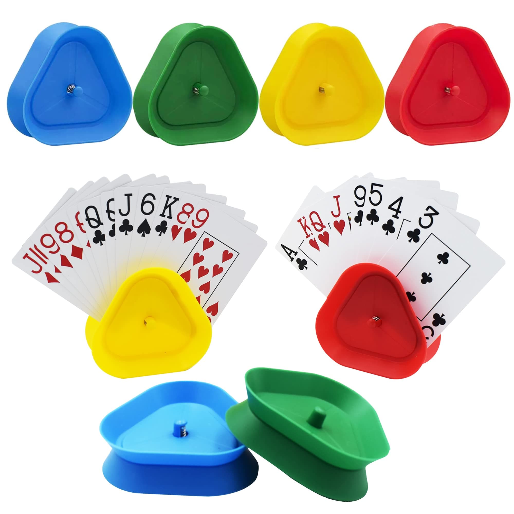 Yuanhe Playing Card Game Holder - Triangle Shaped Hands-Free Poker Holder Tray, 4 Colors, Set of 8