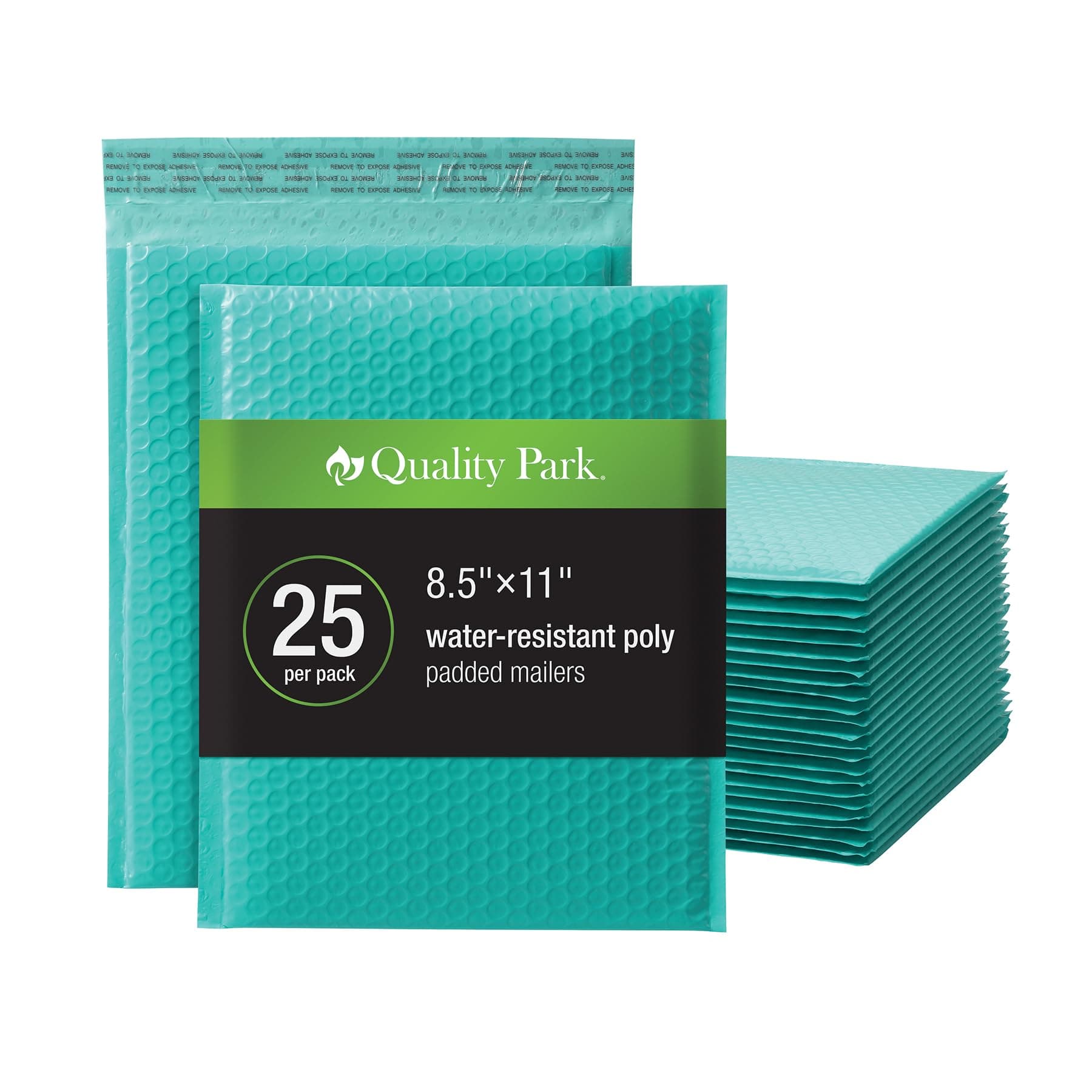 Bubble Mailers, 8.25 x 11 Shipping Envelopes, Water Resistant Teal Poly Padded Envelopes, Redi-Strip Peel Off Closure, 25 Per Box (QUA85860)