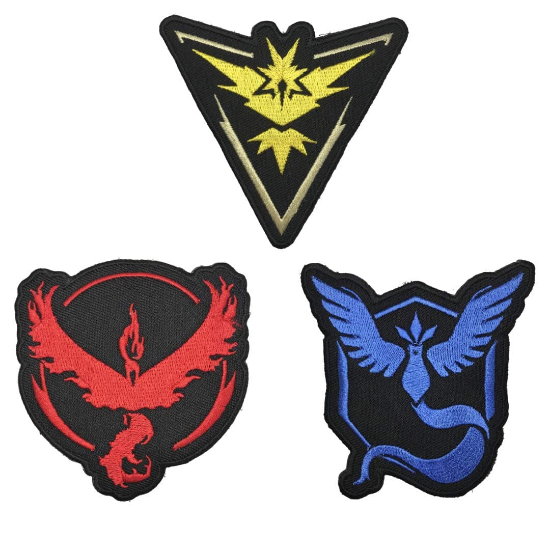 OYSTERBOY 3Pcs Iron On Sew On Well Made Premium Quality Threads Embroidered Applique Decorative Patches Japanese Anime Cartoon Pocket Monster Go Gym Team Valor/Mystic/Instinct for Cosplay Costume DIY