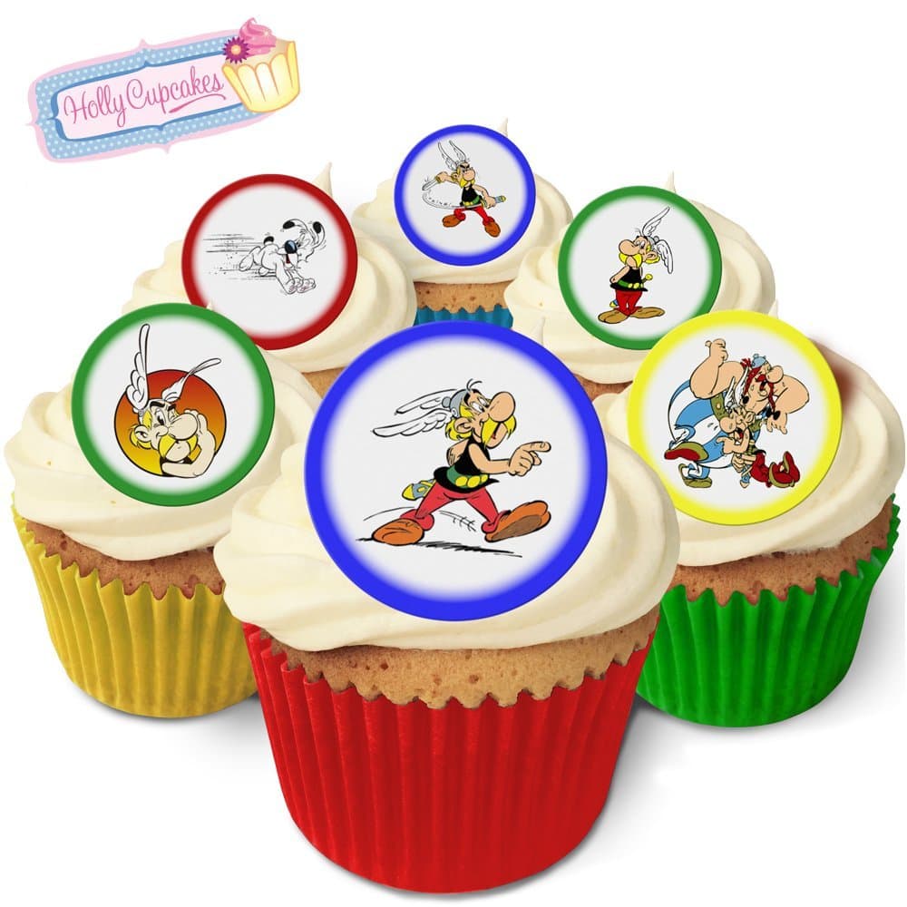 Holly Cupcakes 24pcs CAKE_TOPPER Asterix Pre-Cut Edible Wafer 45mm Diameter Sugar Free Vegetarian UK Made