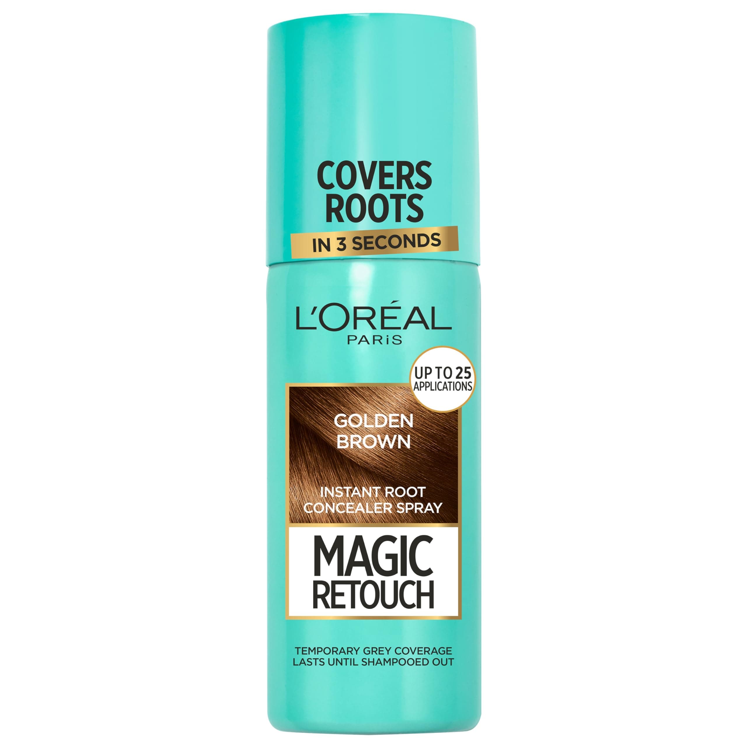 L'Oréal Paris Golden Brown Magic Retouch Hair Colour Root Concealer Spray (75ml), Instant 100% Grey Coverage & Flawless Blend, Quick & Easy Application