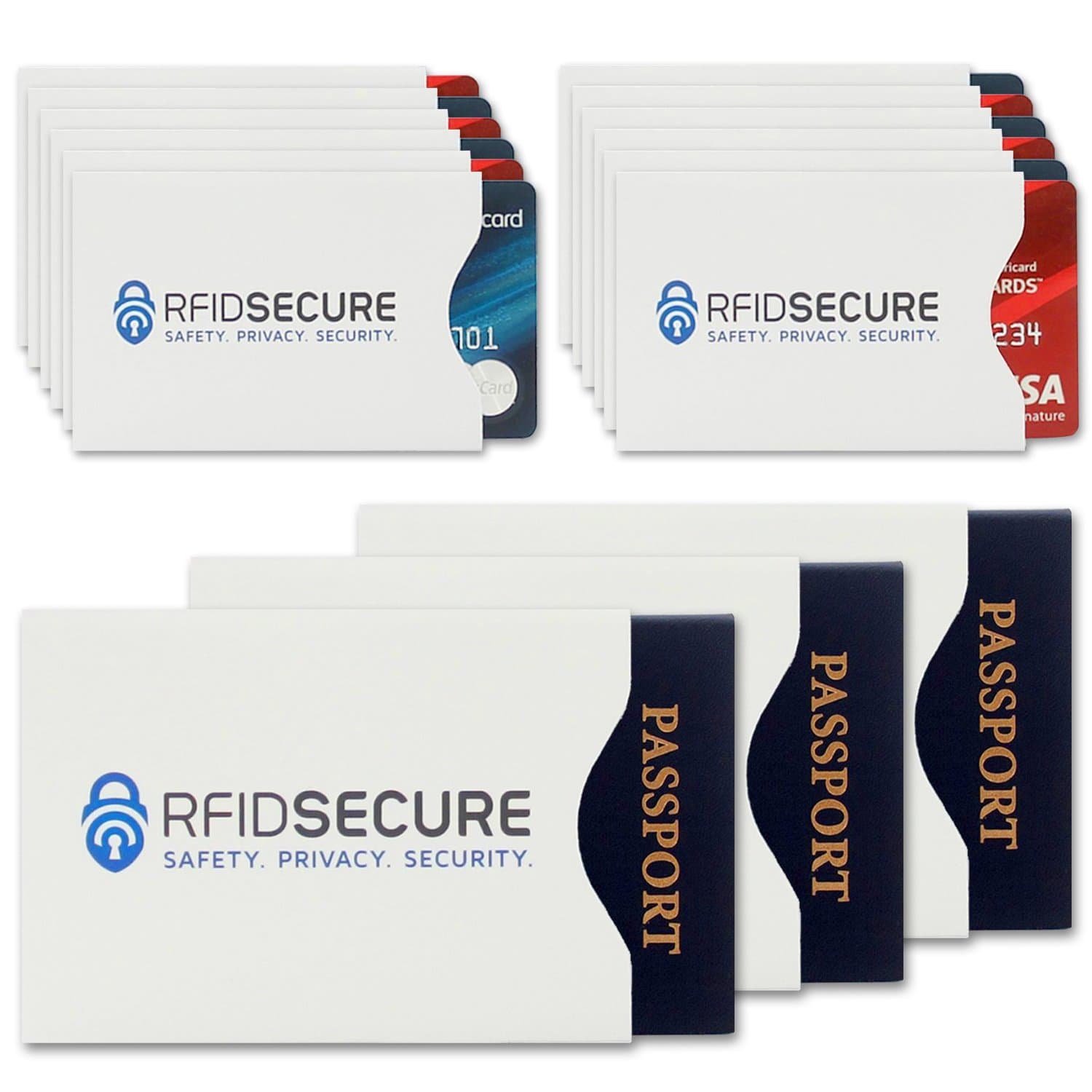 RFID Blocking Sleeves (10 Credit Card & 2 Passport Protectors) Top Identity Theft Protection Travel Case Set. Smart Holders Fit Wallet, Purse & Cell Phones (Men & Women). Shields Radio Frequency ID.