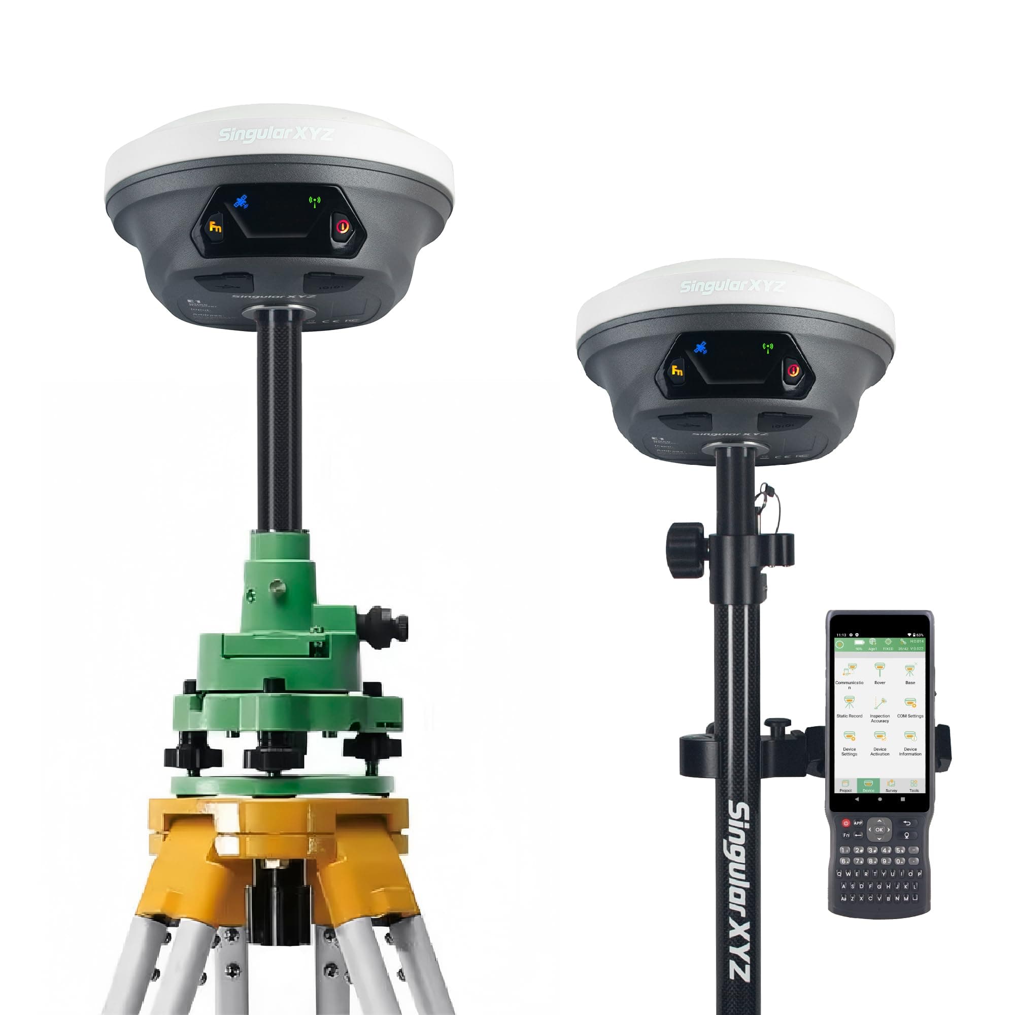E1 GNSS Survey Equipment 20 Hours Endurance RTK GPS with IMU Rover & Base Handheld Collector with Survey Software RTK Surveying Equipment,1408 Channels, 15km UHF Range,60° Tilt Survey