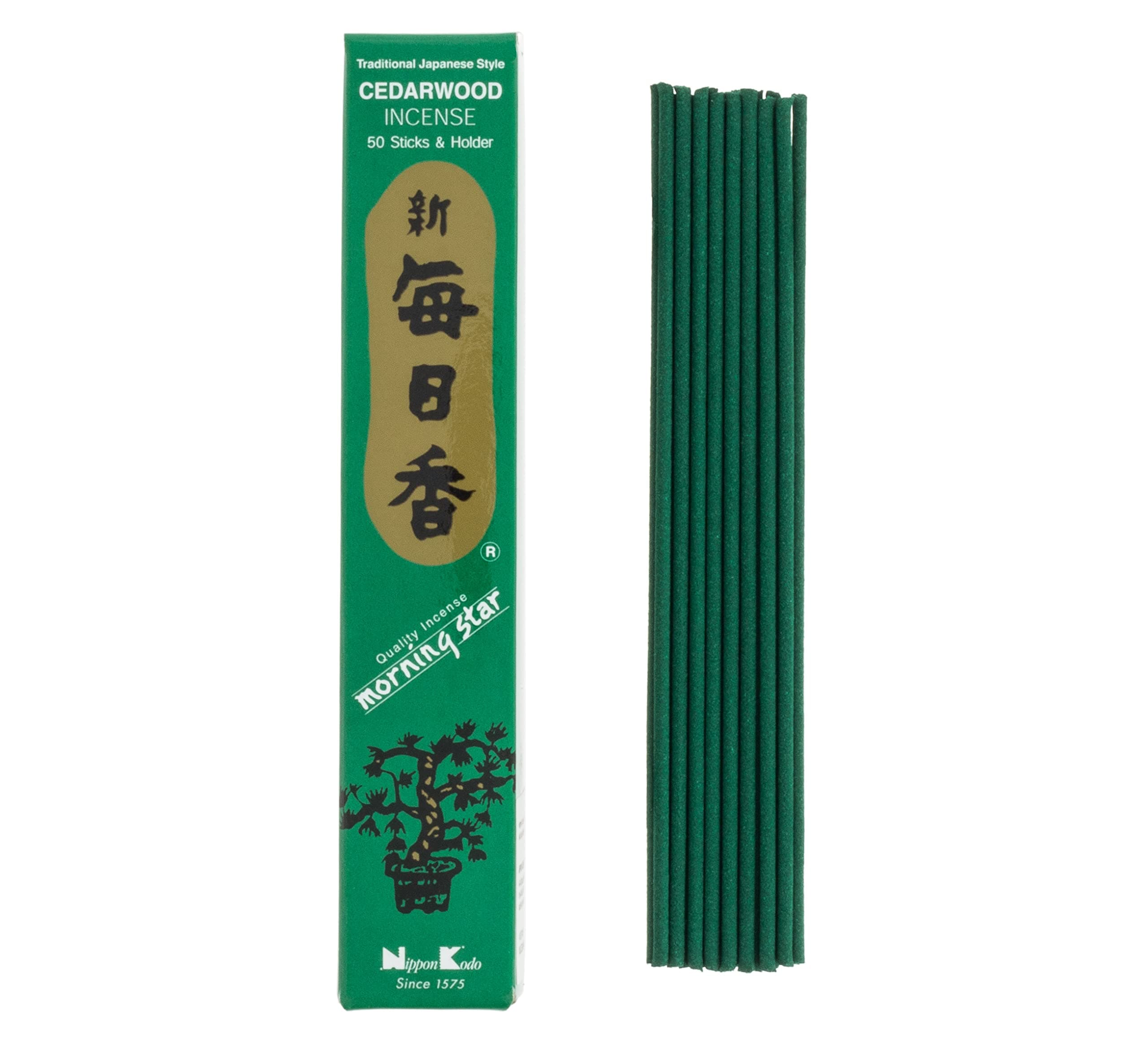 Incense Cedarwood, 50 Sticks with Ceramic Incense Holder, Key Note: Cedarwood, Japanese Style Incense, Nippon Kodo