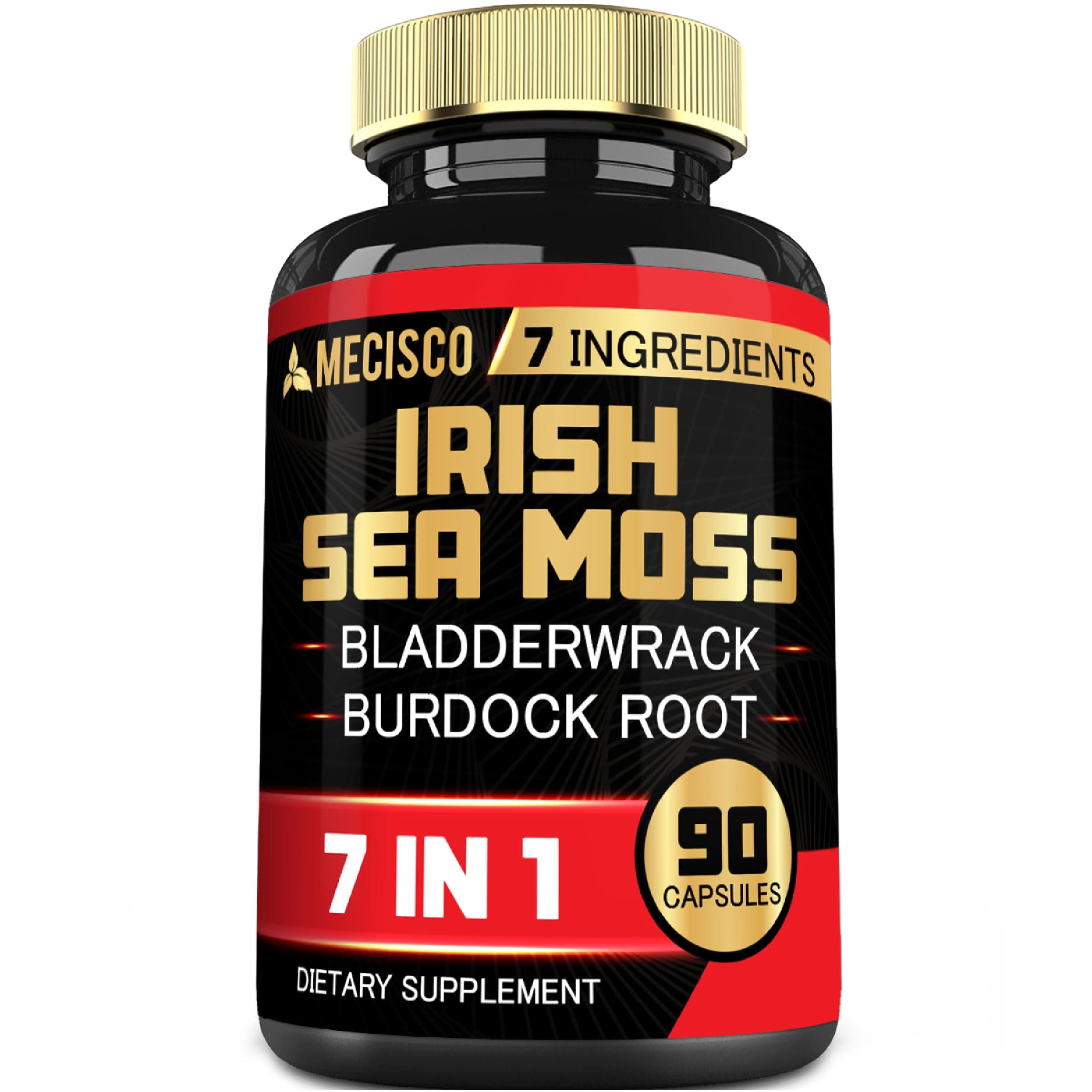 Mecisco 7in1 Organic Irish Sea Moss Capsules 6750 Mg, Blended Organic Bladderwrack & Burdock, Turmeric, Apple Cider Vinegar, and Others - Immune, Thyroid, Skin & Body Support - 90 Caps 3-Month Supply
