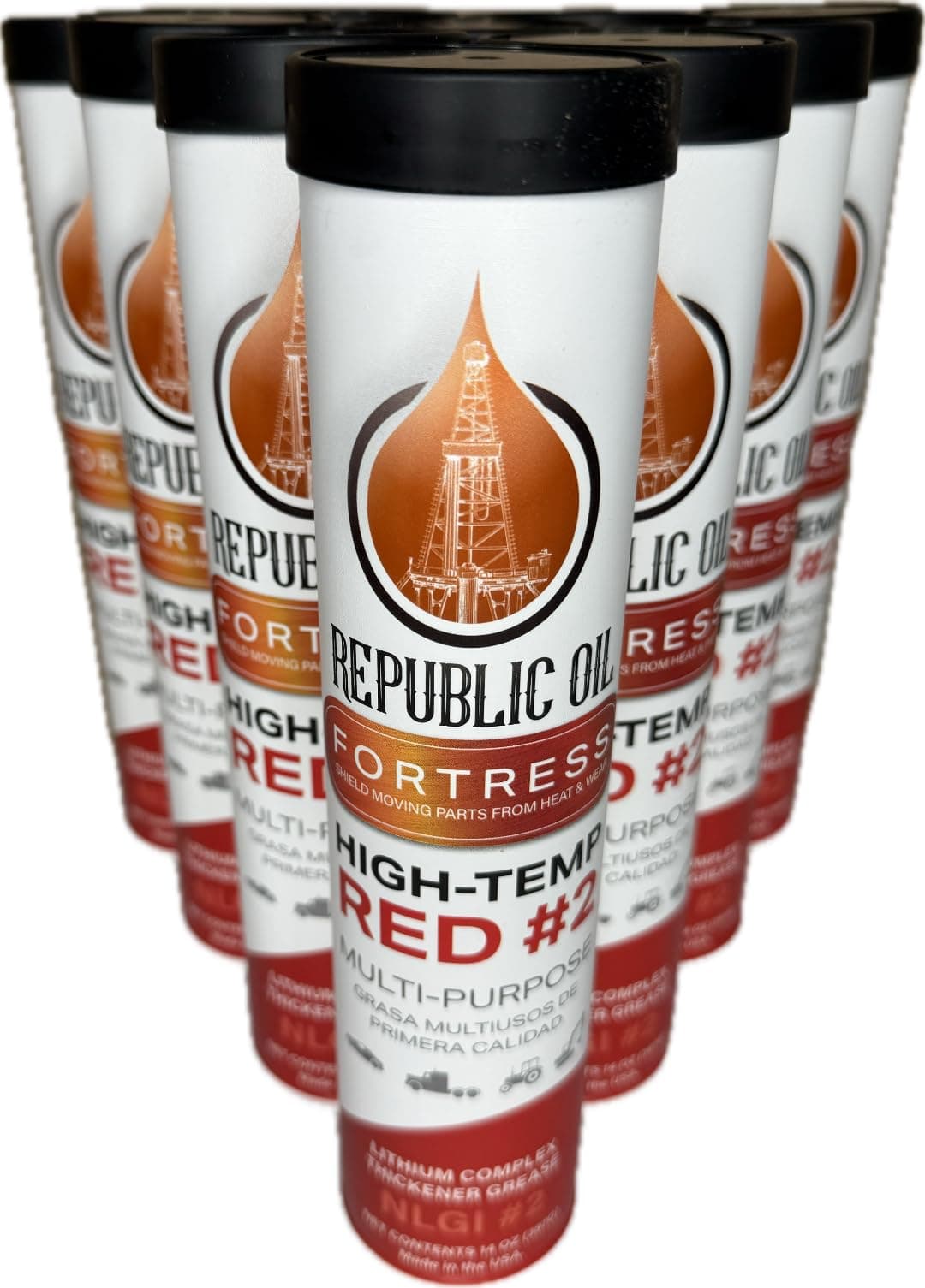 Republic Oil Red High Temp #2 Grease 10x14oz Lithium Complex Multi-Purpose |Chassis | Wheel Bearings| Tacky | EP2 | Extreme Pressure | 5th Wheels | Agrilculture | Construction