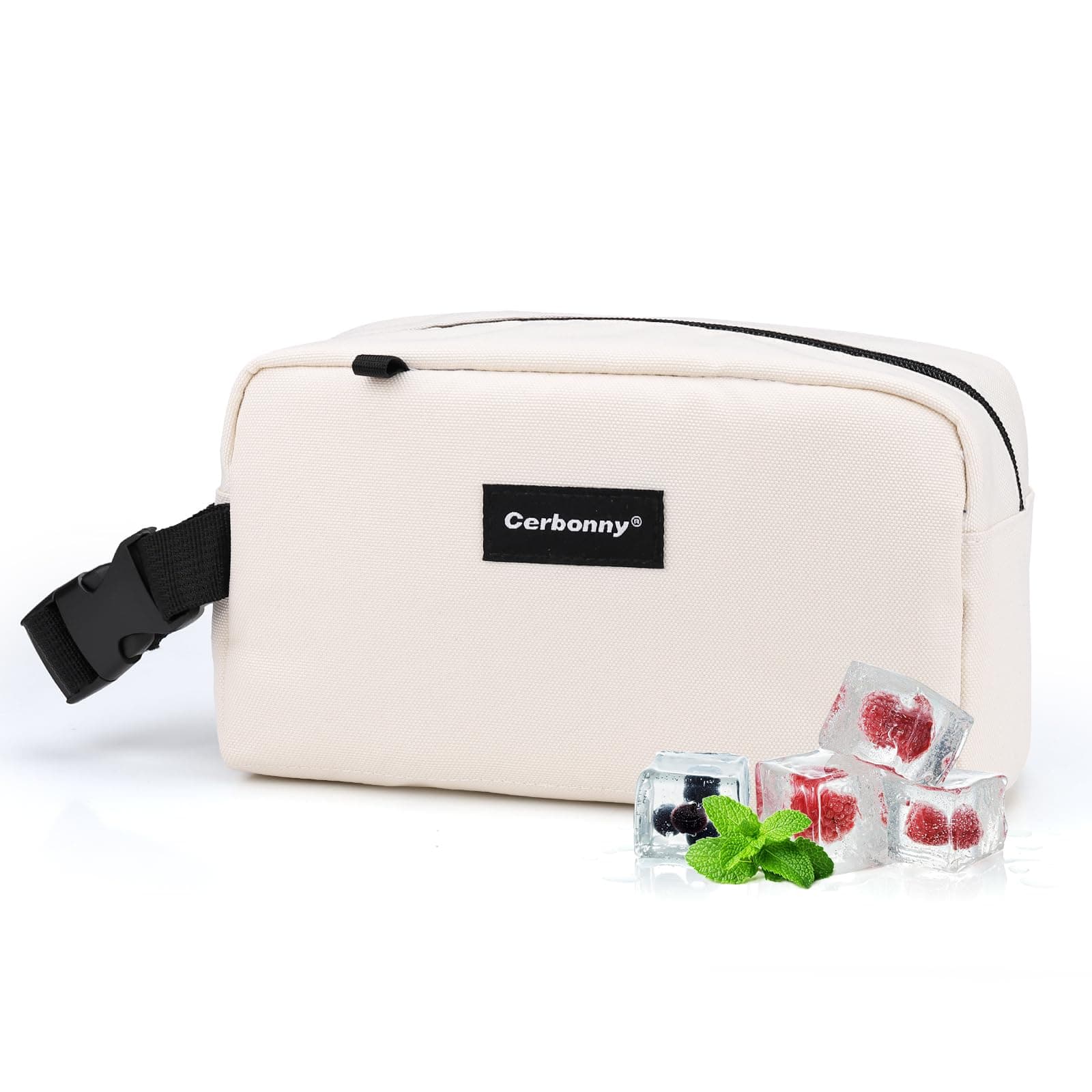 Cerbonny Mini Cooler Bag, Freezable Lunch Bag & Snack Bag, Insulated Bag for Travel/Work/School, Small Cooler Lunch Box with Detachable Gel Packs, Beige, 180 Cubic Inches