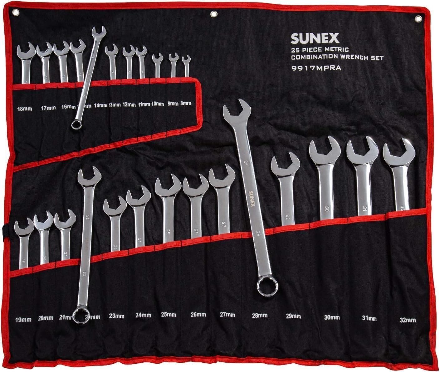 9917MPRA Metric V-Groove Combination Wrench Set, 8mm - 32mm, Fully Polished, 25-Piece (Includes Roll-Case)
