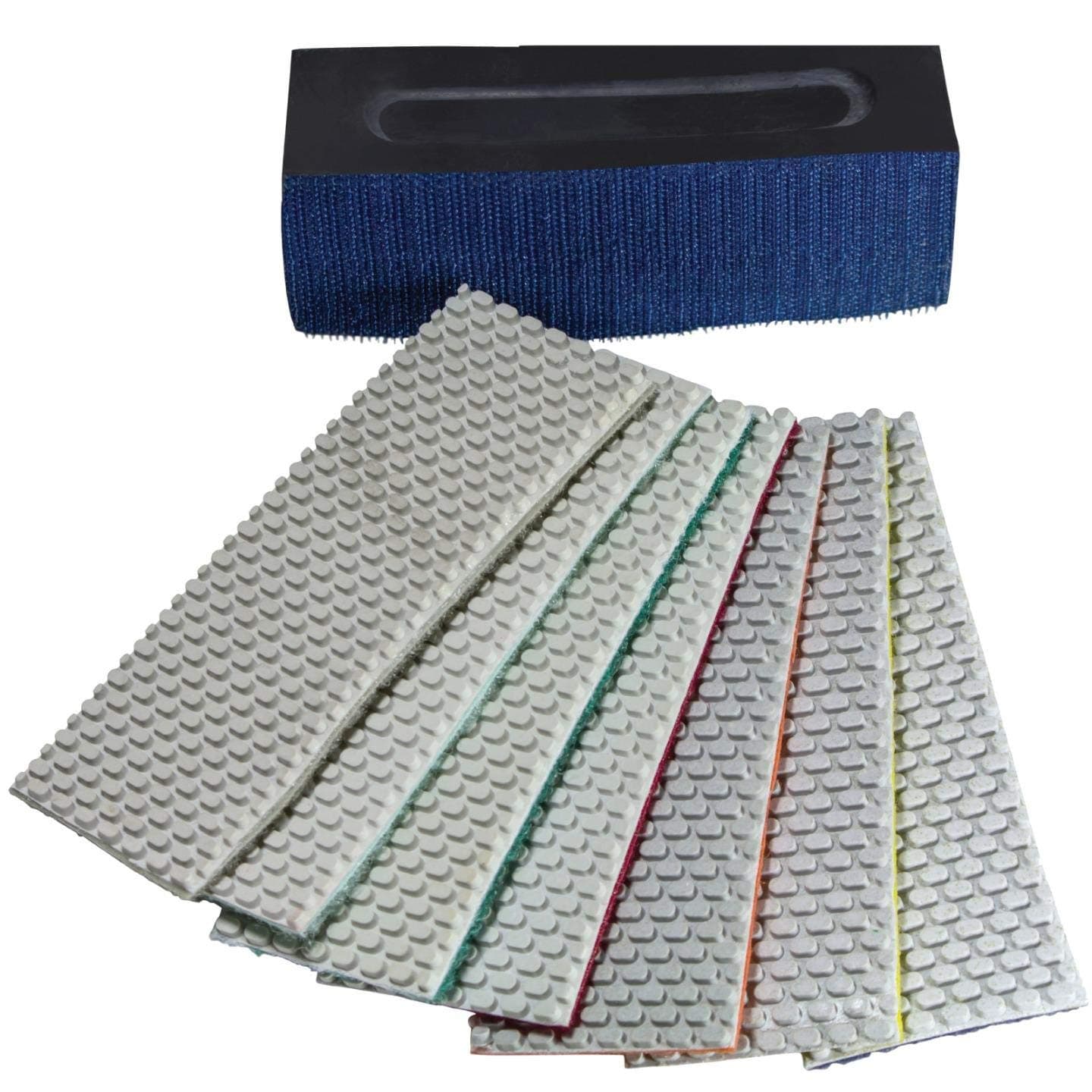 Stadea HPW110H Diamond Hand Polishing Pads Flexible for Concrete Glass Marble Stone Polishing, 7 Pads 1 Backing Pad Set