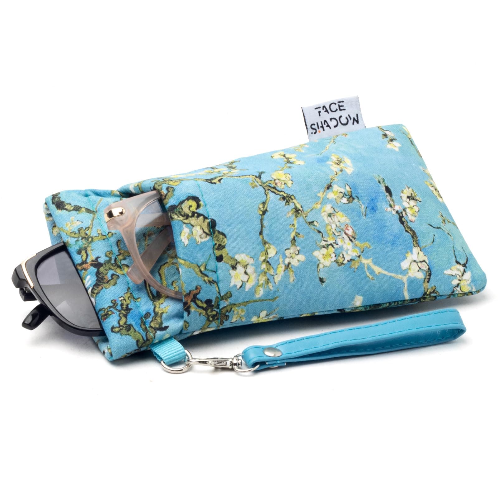 Face Shadow Double Glasses Case Soft Eyeglass Case For Women Men Squeeze Top Sunglasses Case With Cleaning Cloth