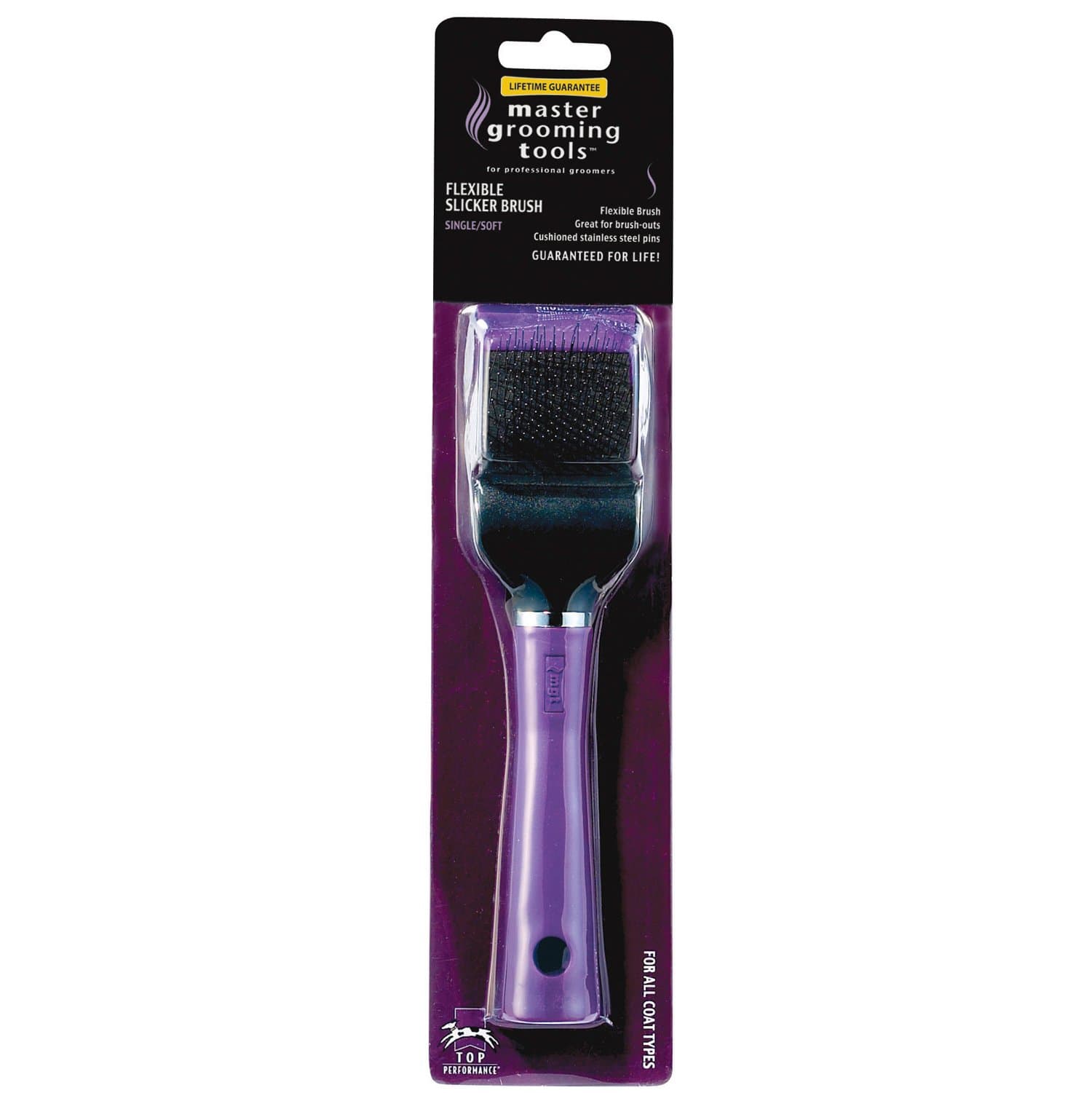 Master Grooming Single Sided Pet Grooming Slicker Brush – Flex Purple 8” x 1.75” Small Area Soft Brush, Easy on Wrists