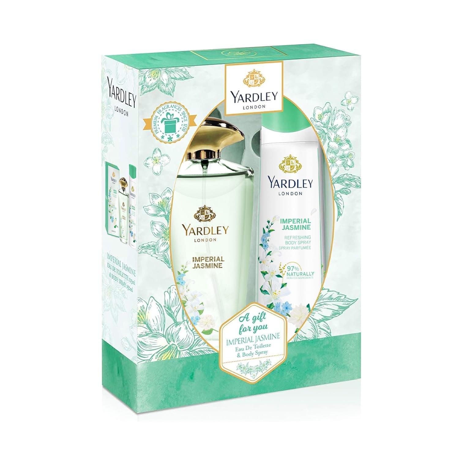 Yardley Imperial Jasmine Perfumed Gift Set - EDT 125 ml + Body Spray 150 ml | Floral Scent with Jasmine & Orange Blossom Fragrance