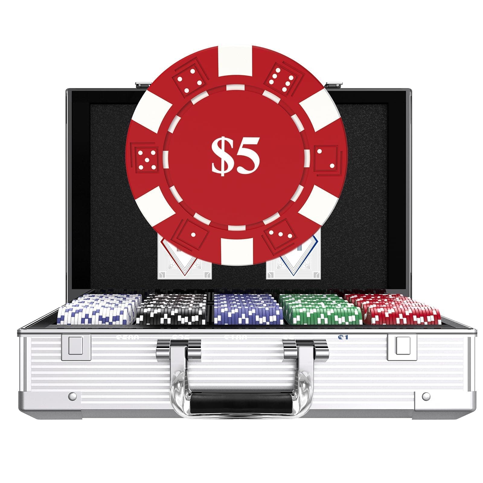 1000 Piece Poker Chip Set Texas Holdem - 11.5g Heavyweight Numbered Chips with Aluminium Case - Complete Casino Gambling Kit with Cards and Blind Buttons for Adult Tournaments