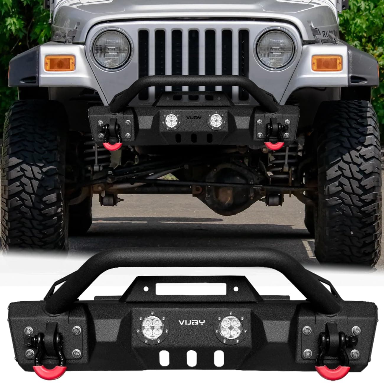 VIJAY Front Bumper Fits 1997-2006 Wrangler TJ with Winch Plate and Lights