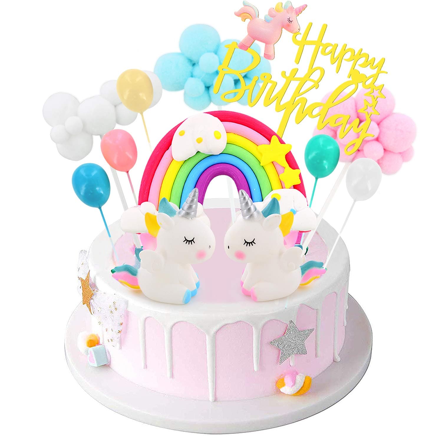 Birthday Unicorn Cake Topper,Rainbow Balloon Cake Decorations Cupcake Toppers for Girls Unicorn Birthday Party Supplies
