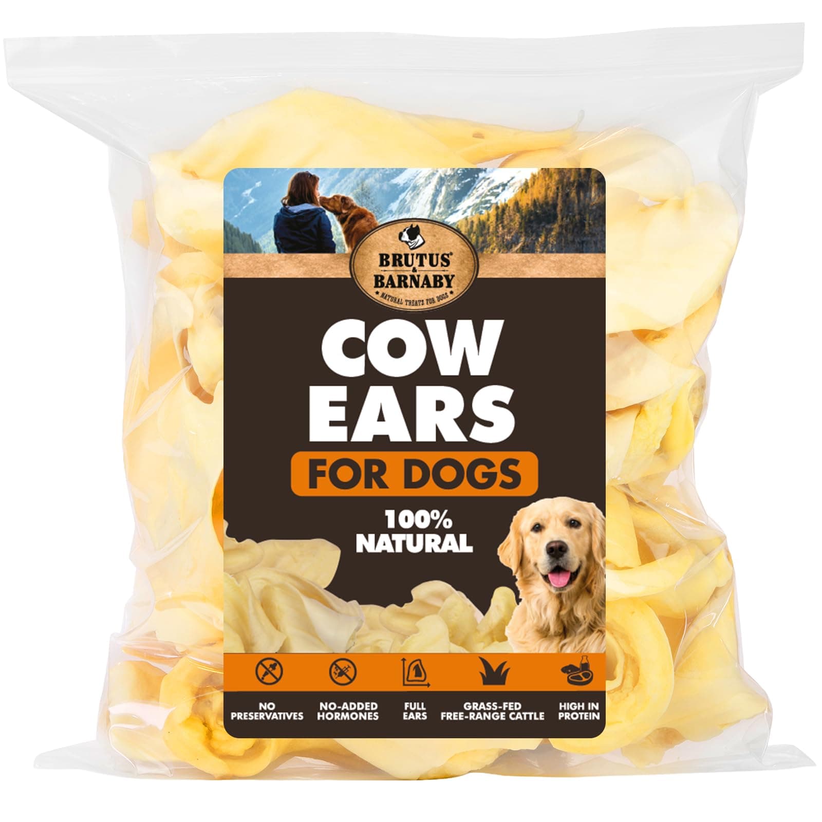 BRUTUS & BARNABY (30) - All Natural, Whole Cow Ears for Dogs by, Harvested from Free Range, No Hormone's Added, Grass Fed Cattle, USDA/FDA Approved