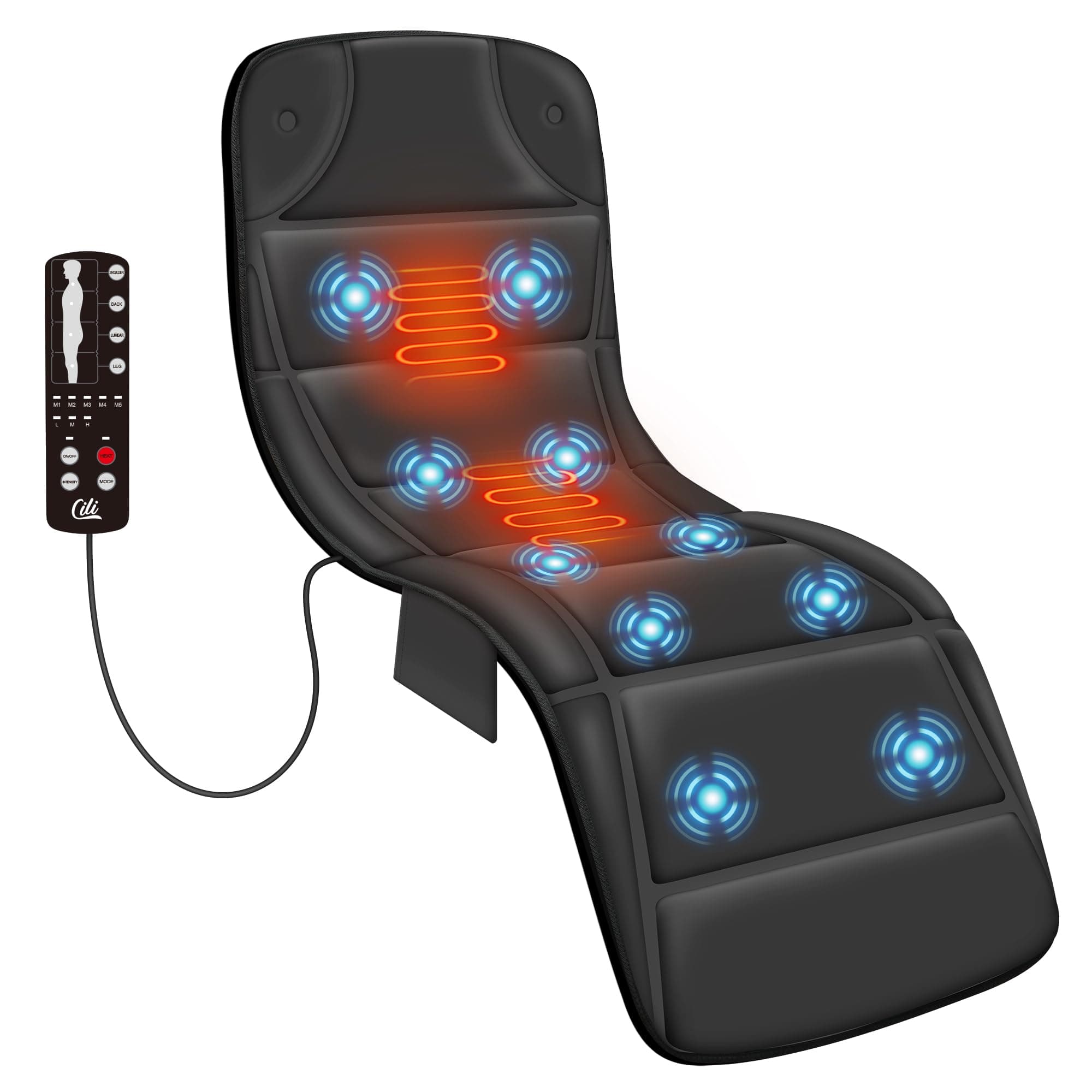 CILI Massage Mat Full Body,Massager Chair Pad,10 Vibration Motors & 5 Massage Modes,Back Massager for Bed,Massage Mattress Pad for Back,Heating Pad with Auto Shut Off