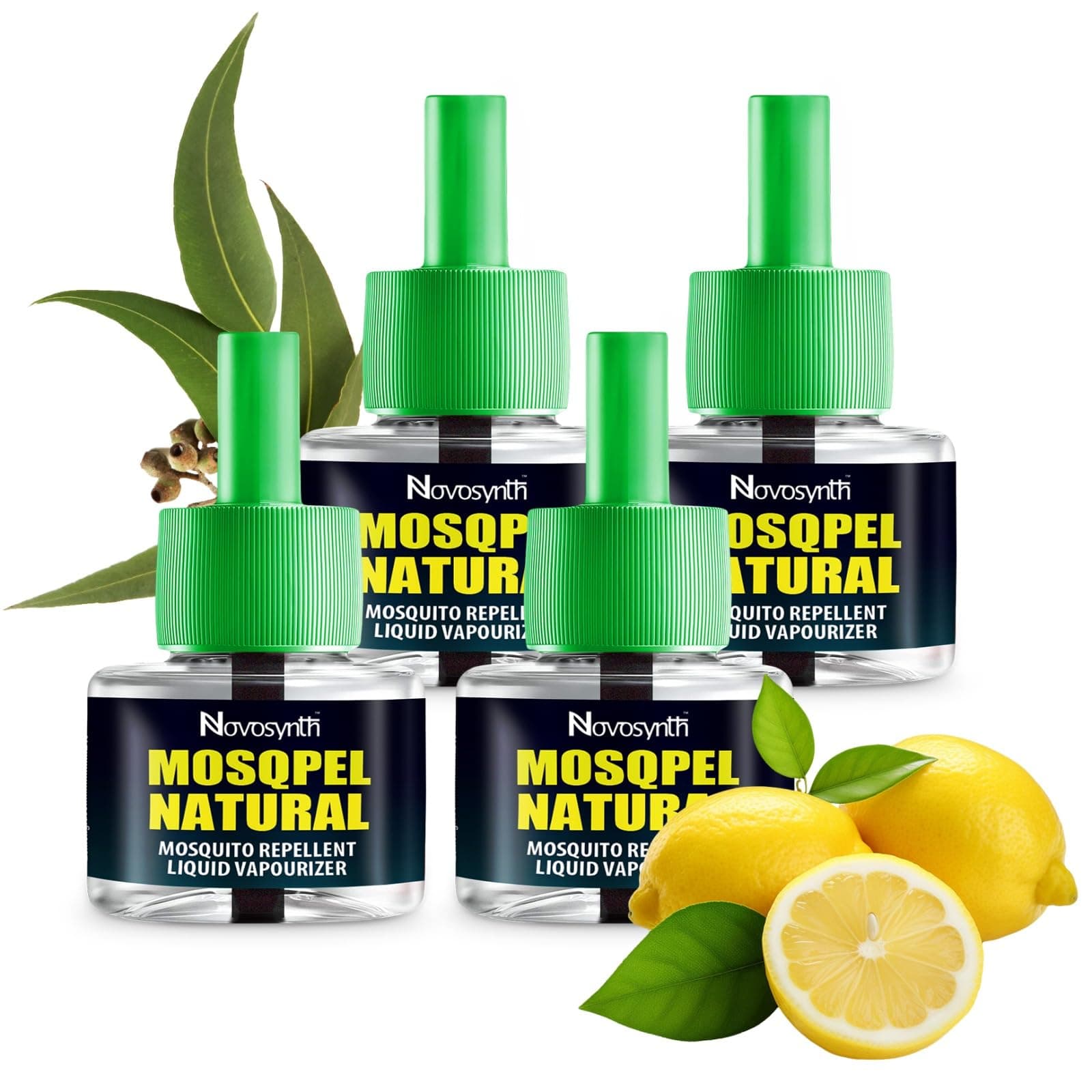 Novosynth Mosqpel Mosquito Vaporizer Refill-Natural Eucalyptus Oil Based | Fits All Machines | Irritant-Free, Chemical-Free | Baby-Safe, Skin-Safe (4 Unit X 45Ml) The Best & Natural (Lemon)