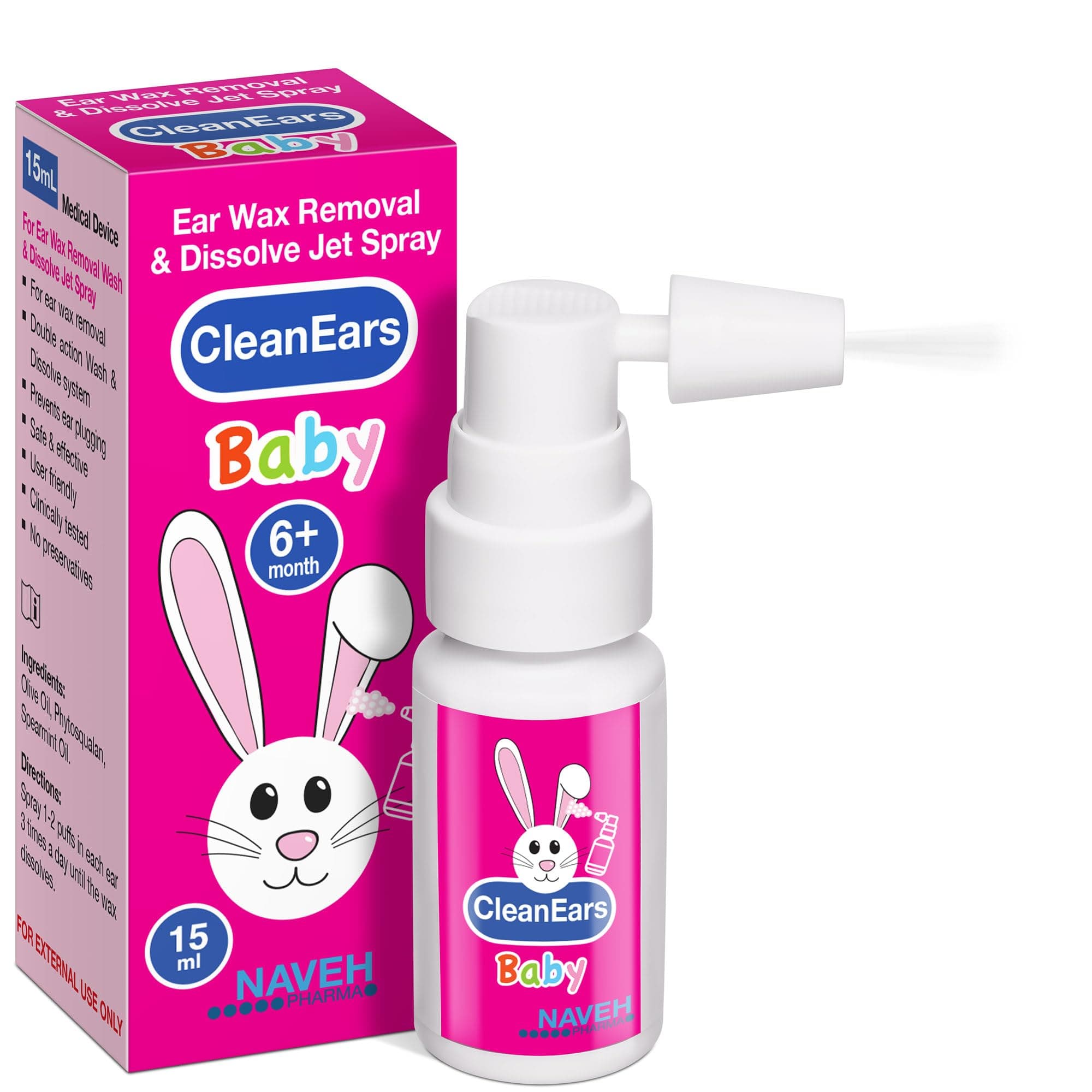 CleanEars Baby | Fast-Acting Ear Wax Removal Spary | Breaks Down & Dissolves Earwax in Just 1 Treatment | Clinically Proven to Be 300% More Effective W/Mineral Oil | Gentle&Safe | 15ML