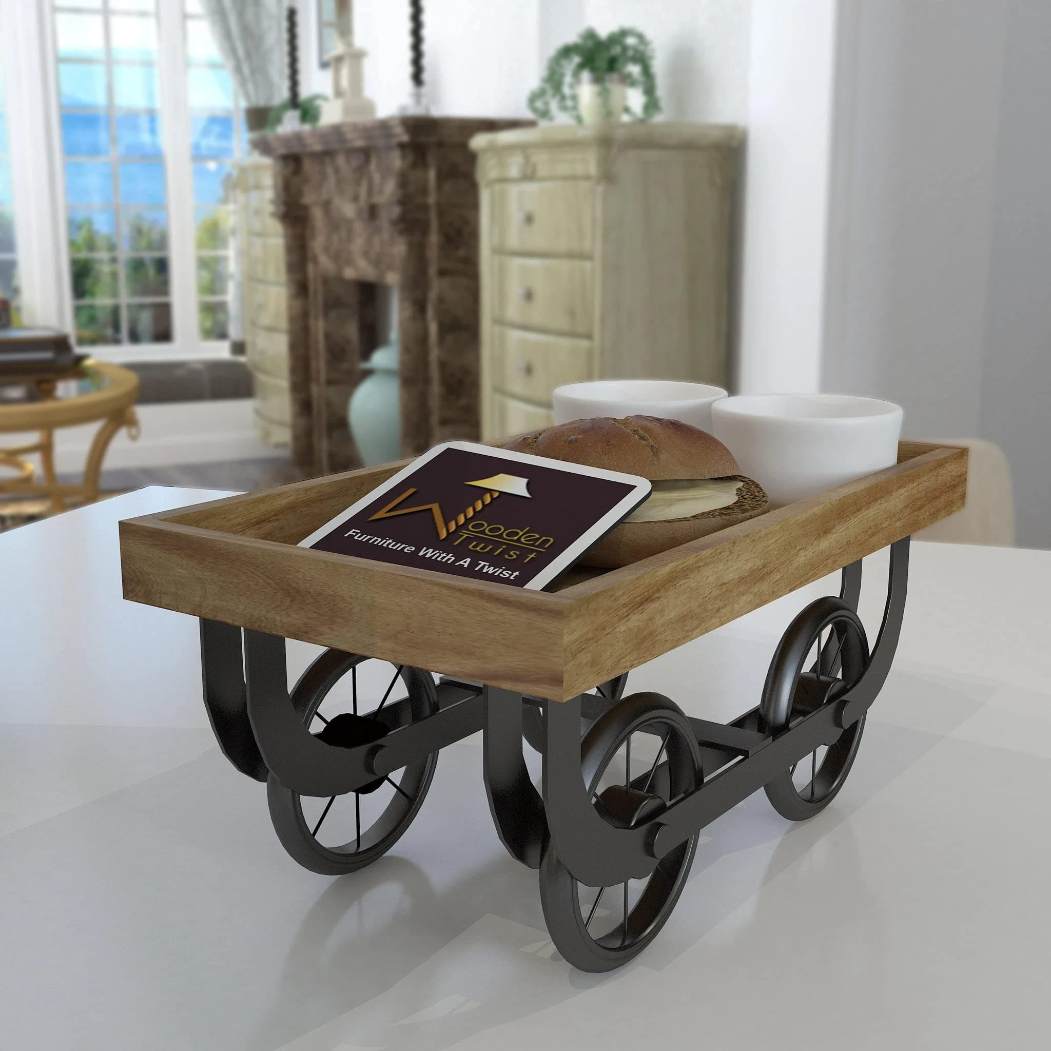 Wooden Twist Rustic Beverage Serving Cart Trolley with Elegant Design for Kitchen, Dining with Wheels Construction Ensures Long-lasting Durability Elegant Addition to Any Home Decor