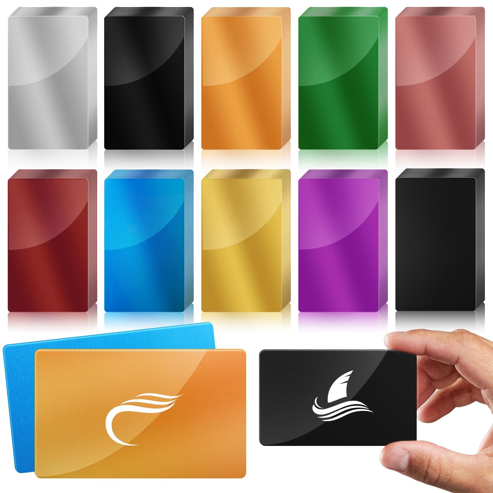 weparmeety 100 Pcs Metal Engraving Blanks Colorful Aluminum Sheet Laser Engraving Business Card Multipurpose DIY Gift Cards 86 x 54 x 0.21 mm(10 Colors)