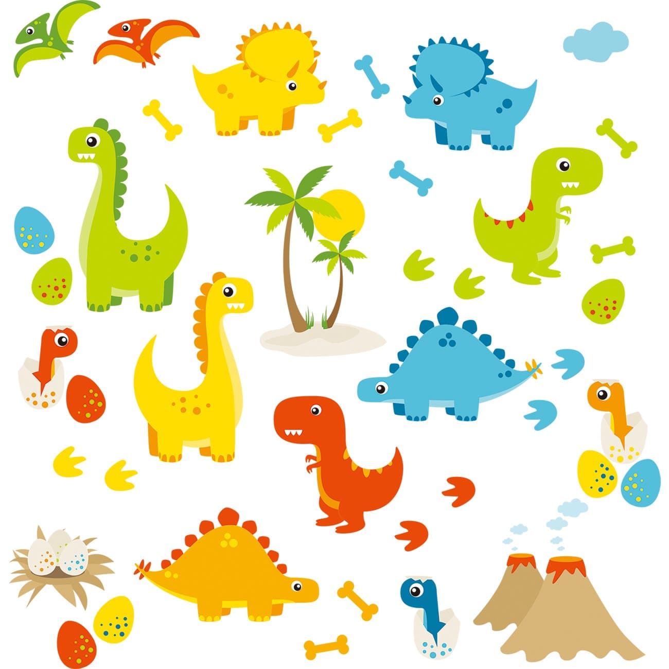 HomeEvolution Large Cartoon Dino Friends Peel and Stick Dinosaur Wall Decals Stickers for Kids Babies Playroom Decor