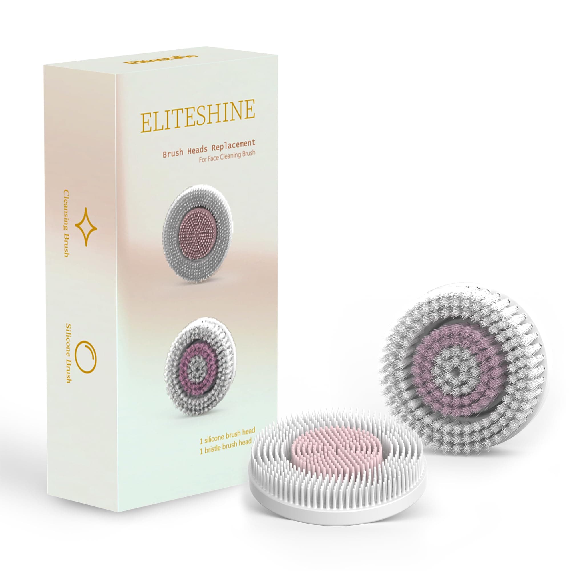 Original Replacement Heads for Eliteshine Face Scrubber and Facial Brush, for Better Skin Health, 1 Silicone and 1 Bristle Head in Package, Food Grade, Easy-to-Clean, Easy to Install