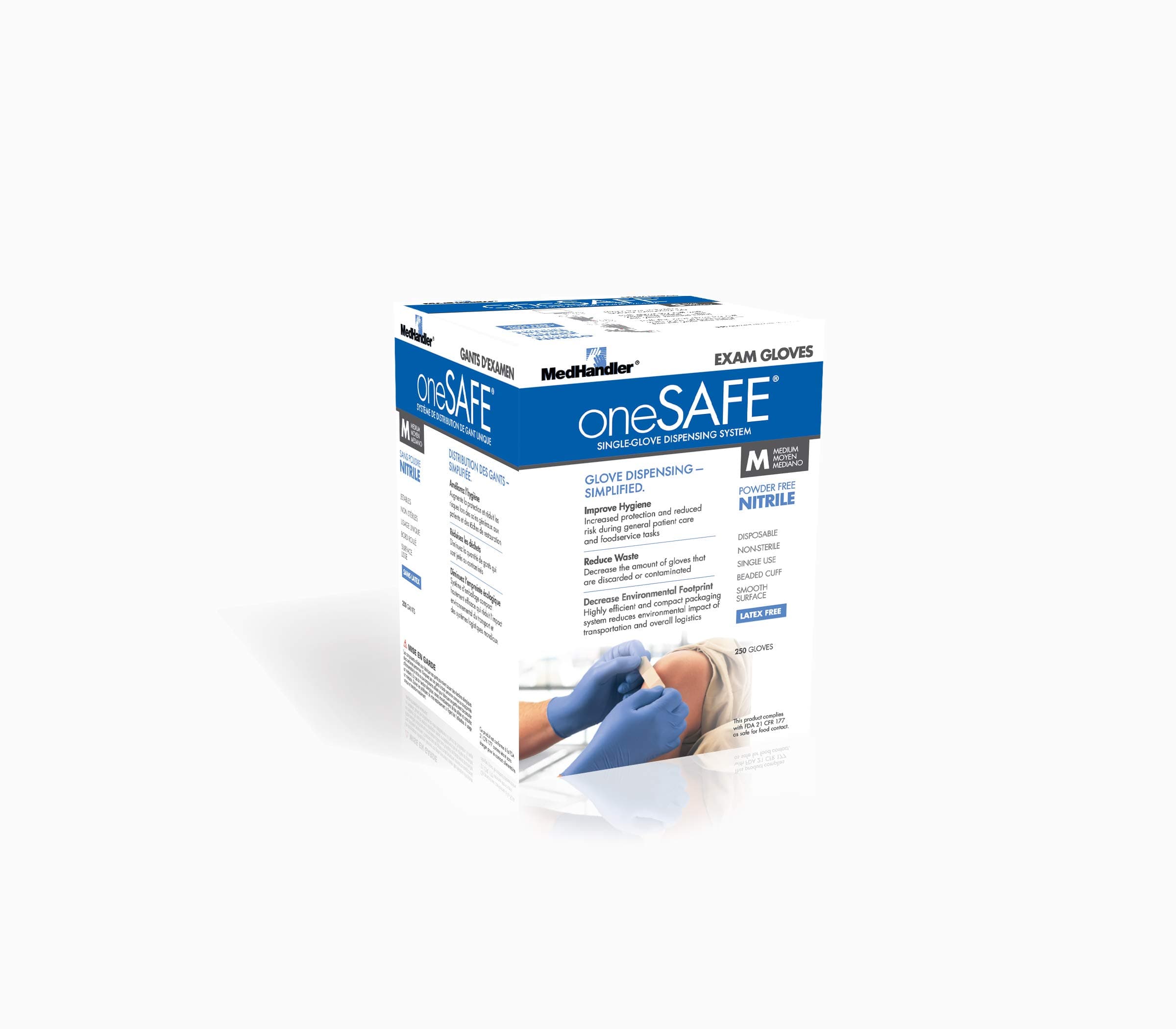 oneSAFE 103-1SF-114 MedHandler oneSAFE Exam-Grade, Nitrile, MD, Blue (Pack of 1000)