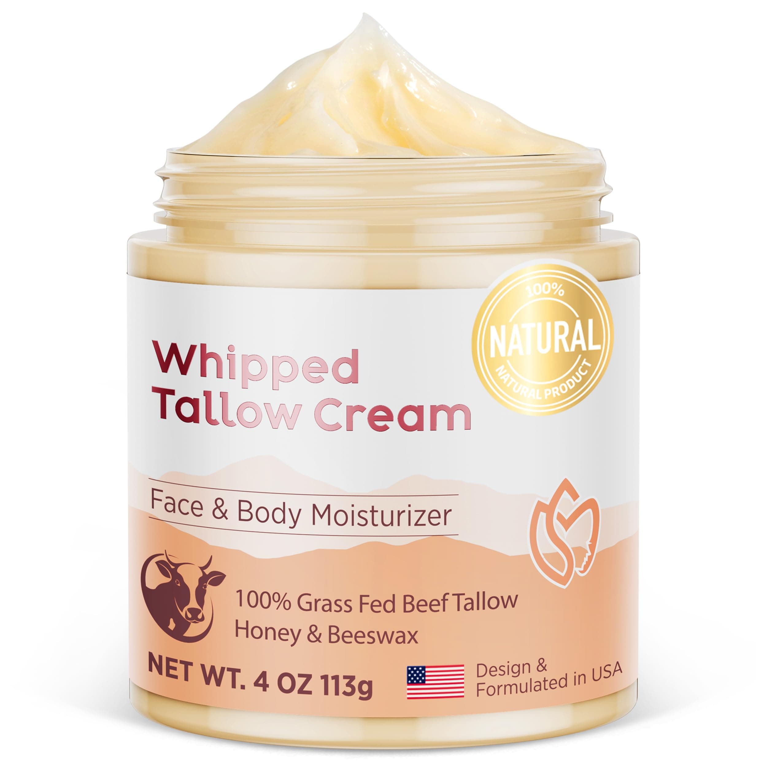 MEEYEE Beef Tallow Moisturizer for Skin: Grass fed tallow and honey balm for Smooth Nourishing face body (4 Ounce, Unscented)