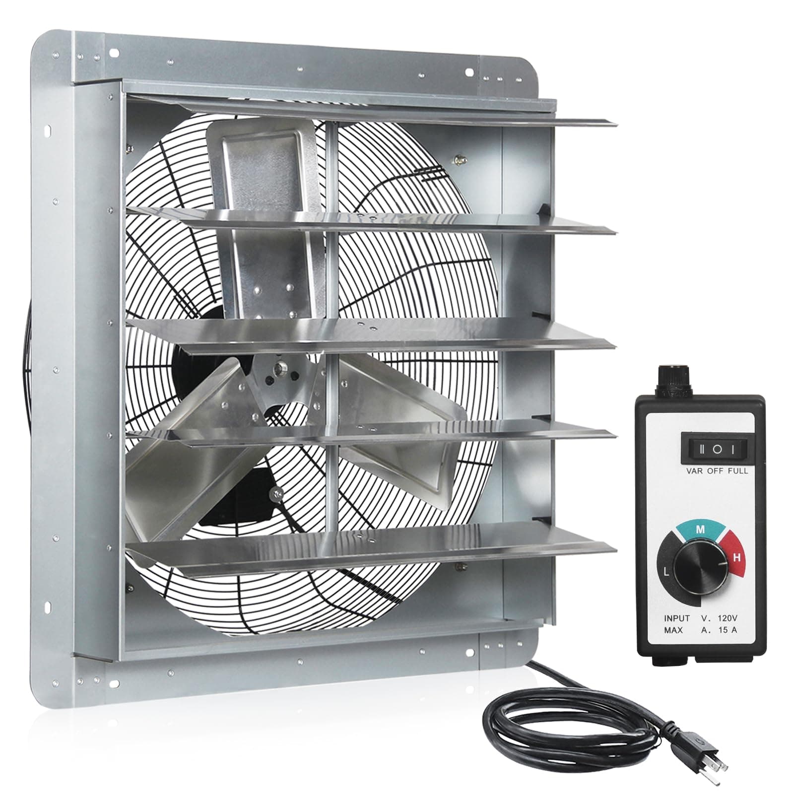 KEN BROWN 24 Inch Shutter Exhaust Fan with Speed Controller, 4200CFM High Speed, Wall Mounted Vent Fan for Garage, Attic, Greenhouse, Shed, Shop, Includes 1.65M Power Cord