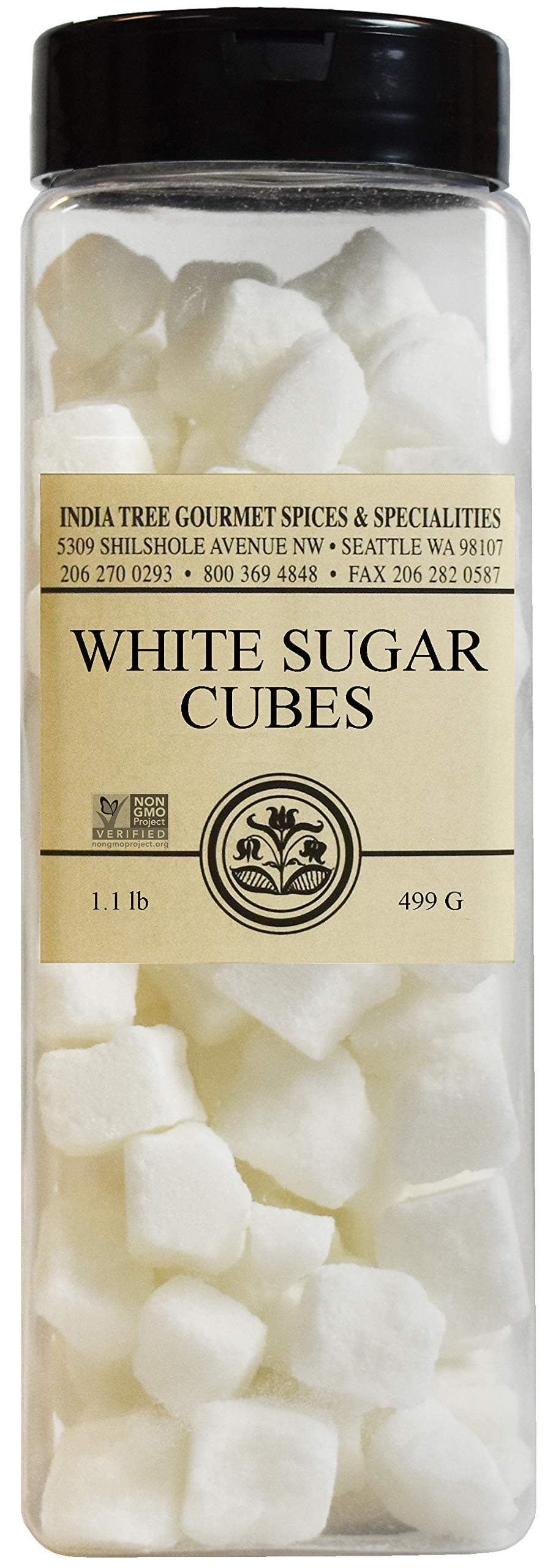 India Tree Non-GMO Fair Trade White Sugar Cubes - 1.1 lb Container - Pure Cane Sugar Rough-Cut Cubes for Coffee, Tea, Cocktails, Beverages, and Entertaining