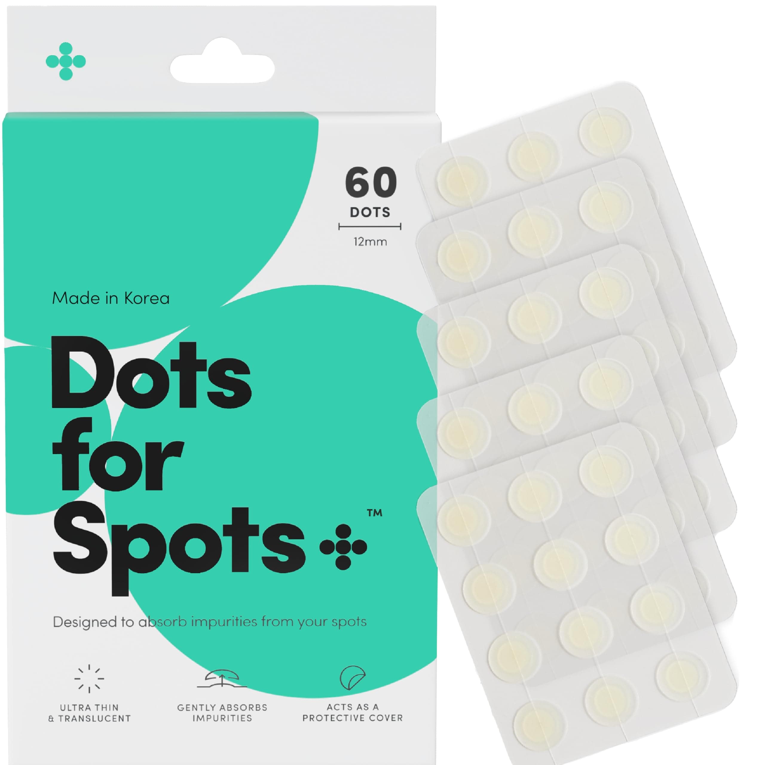 Dots for Spots Pimple Patches For Face - Fast Acting, Translucent Hydrocolloid Zit Patches that Unclog Pores Korean Skin Care - Vegan, Cruelty Free - (60 count)