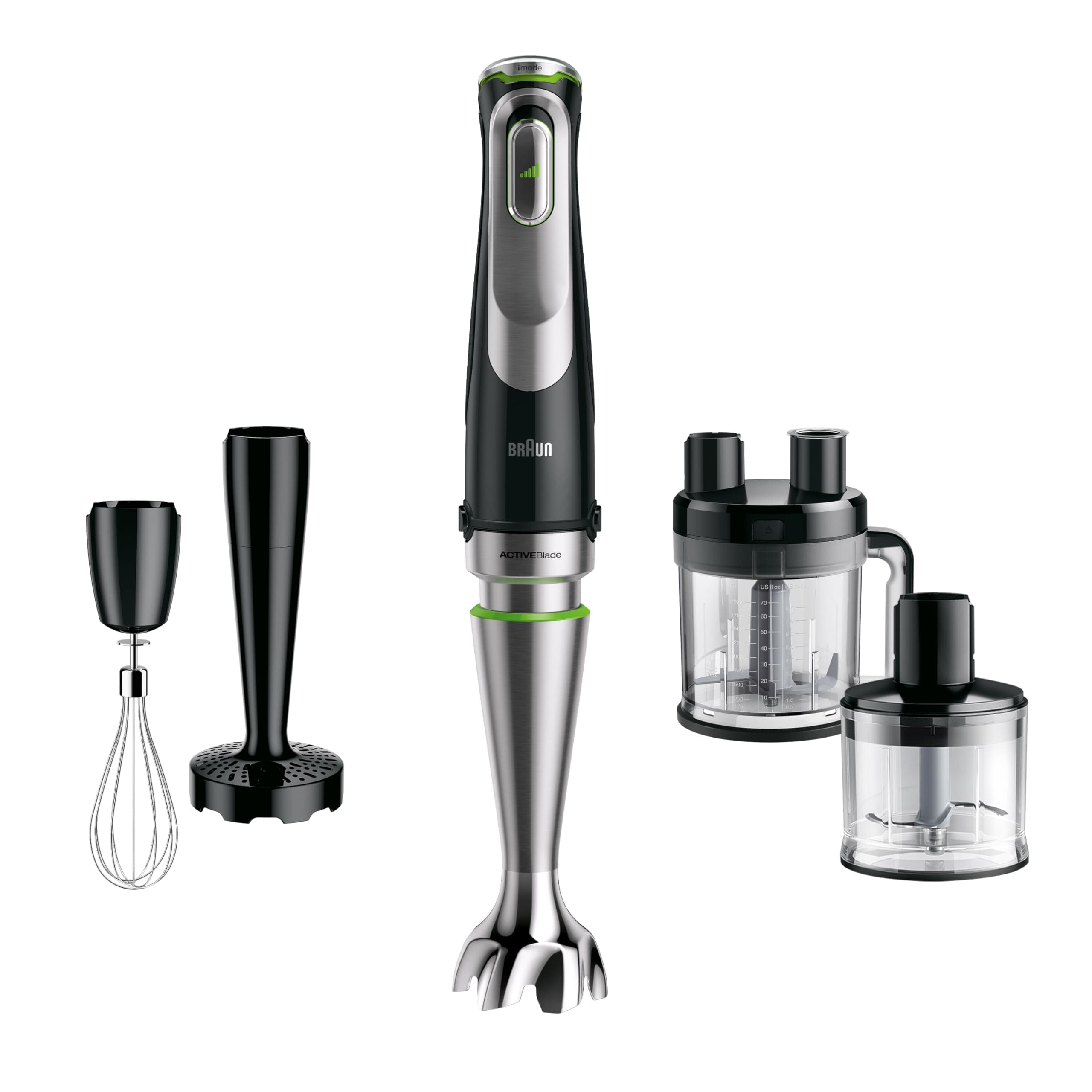 MultiQuick 9 MQ Hand Blender - with Active PowerDrive and SplashControl, incl. Masher, Vegetable Masher, Blender, Chopper & Whisk, 1200 Watt, Black/Stainless Steel
