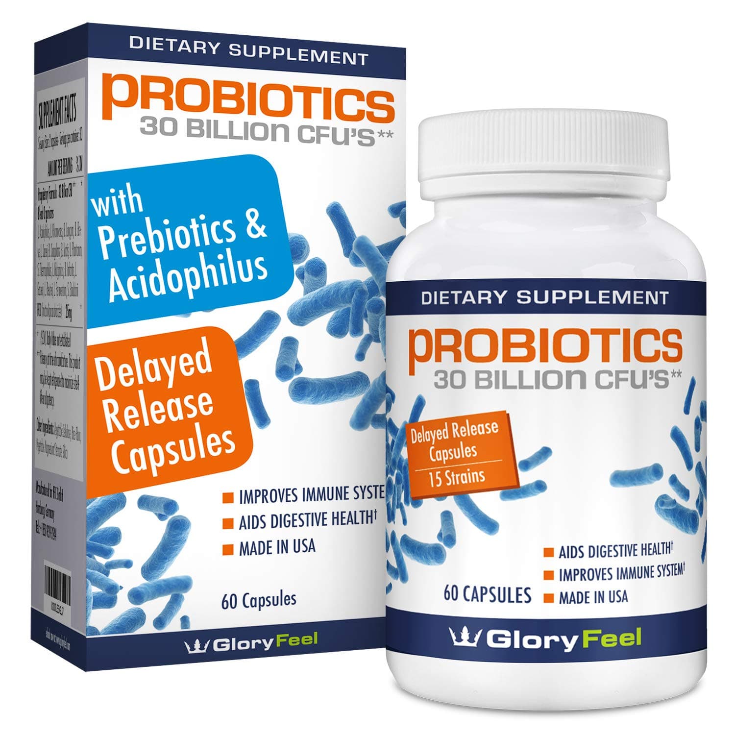 Probiotic Supplement for Women & Men 30 Billion CFU 15 Strains - Probiotics with Prebiotics - Lactobacillus Acidophilus Probiotic - Delayed Release Capsules