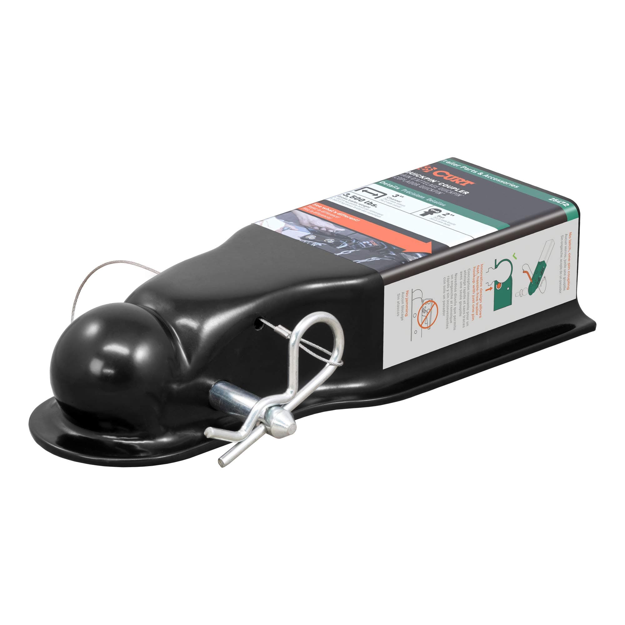 25472 QuickPin No-Latch Trailer Coupler for 2-Inch Hitch Ball, 3-in Channel, 3,500 lbs