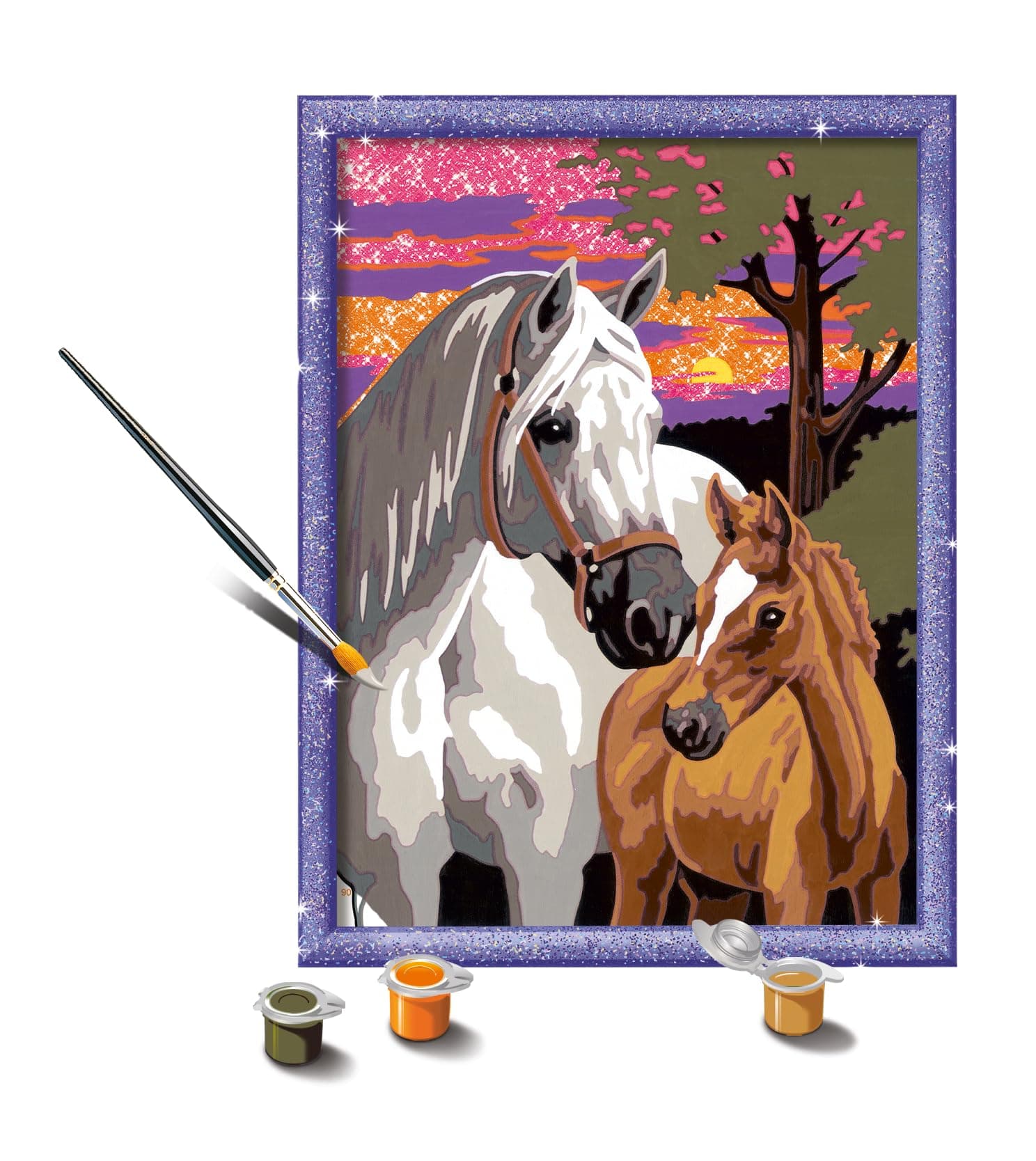 CreArt Series D: Horses at Dusk, Paint by Number Kit, Contains a Pre-Printed Board, a Brush, Colors and Accessories, Creative Game for Boys and Girls 9+ Years