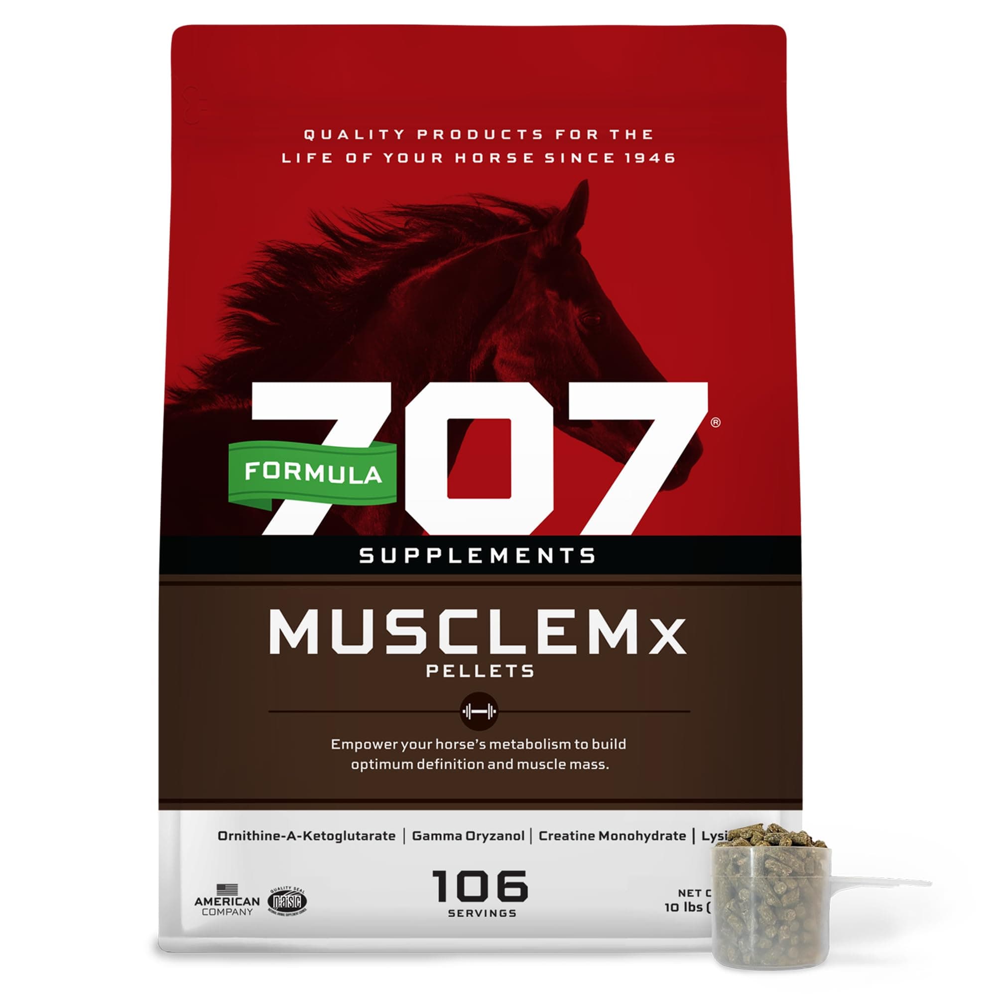Formula 707 MuscleMx Equine Supplement, 10 lb Bag – Conditioning Support and Muscle Builder for Horses with Lysine, Gamma Oryzanol, Creatine & OKG