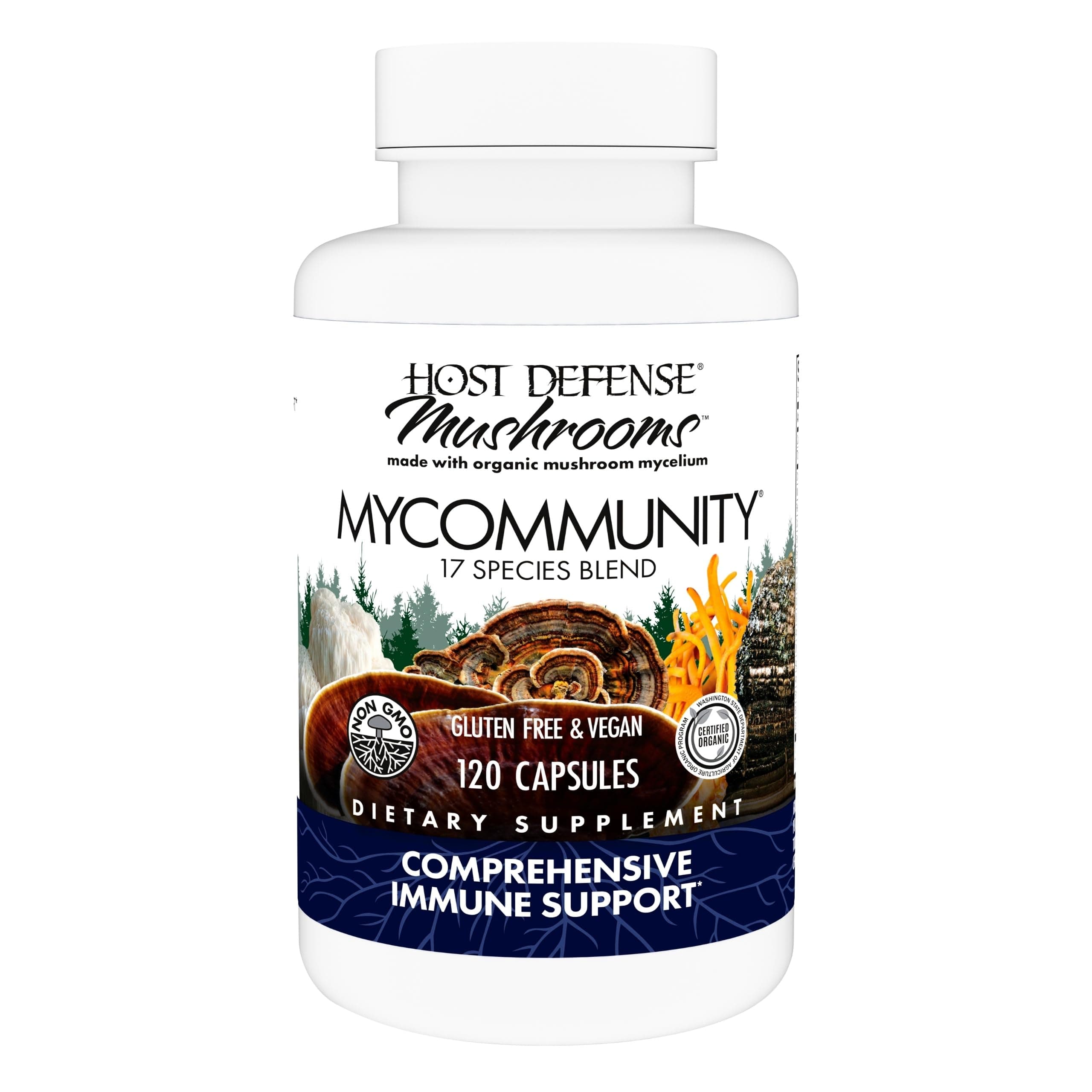 MyCommunity Capsules - 17 Species Blend Mushroom Supplement for Immune Support - Herbal Aid with Lion's Mane, Reishi. Chaga, Cordyceps, Turkey Tail & More - 120 Capsules
