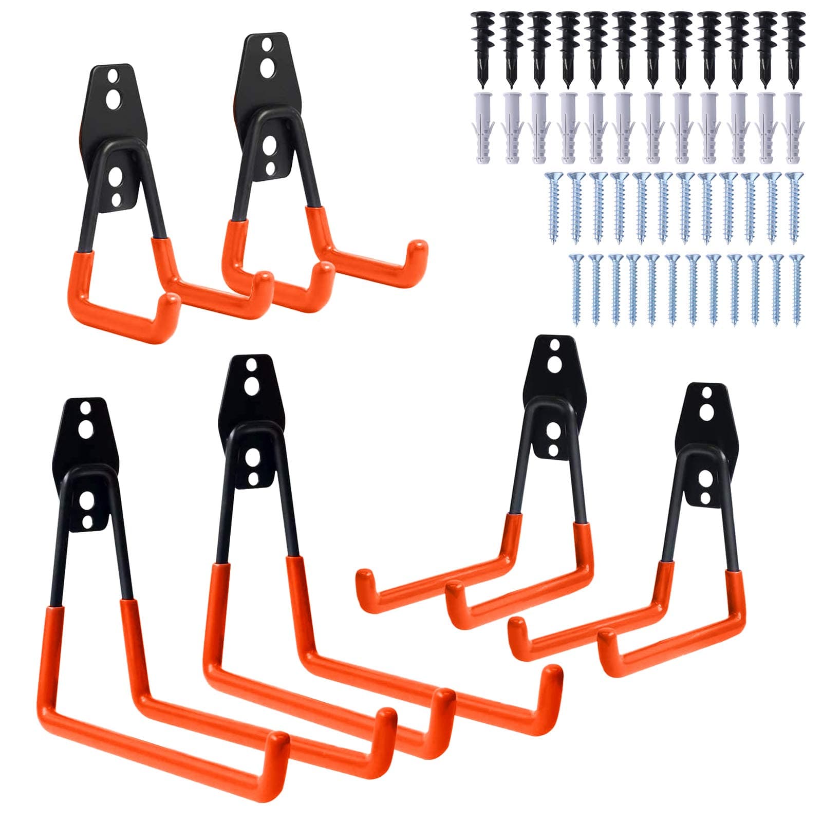 Coideal Garage U Hooks Set of 6, Heavy Duty Orange Garage Storage Utility Double Hooks Wall Mounted for Hanging Power Tools, Ladder, Bike, Bicycle, Bulky Items (Orange U Hooks 6 PCS)