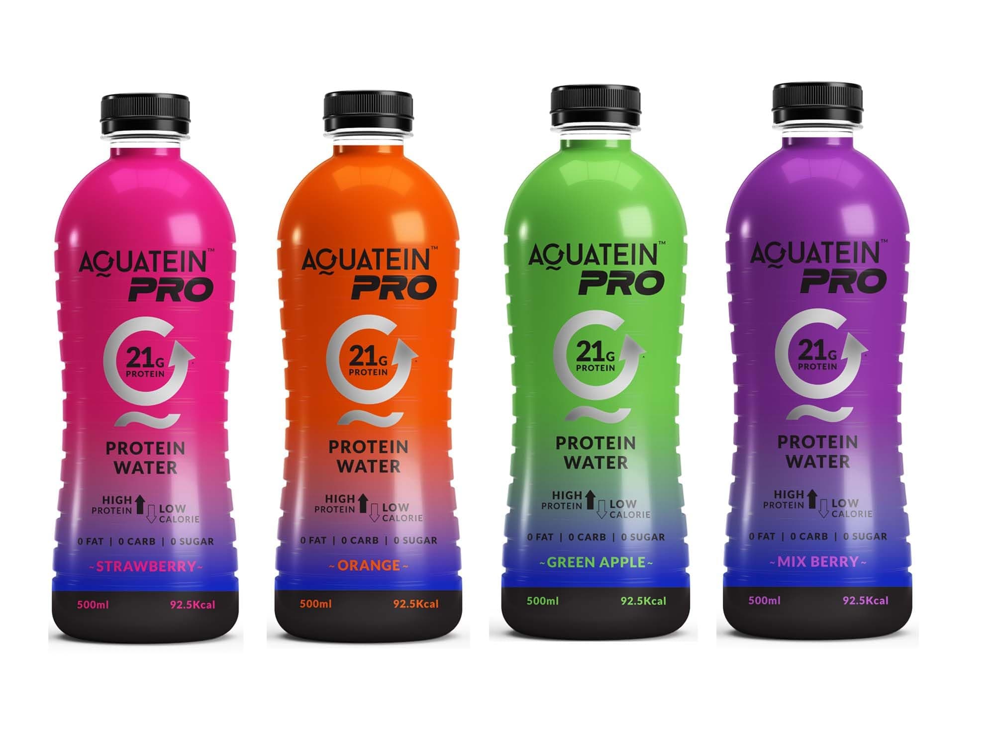 Aquatein Pro 21g Ready To Drink Whey Protein Water Drink Strawberry, Orange, Green Apple & Mix Berry, Lychee, Pineapple - 500 ml (Pack of 6)